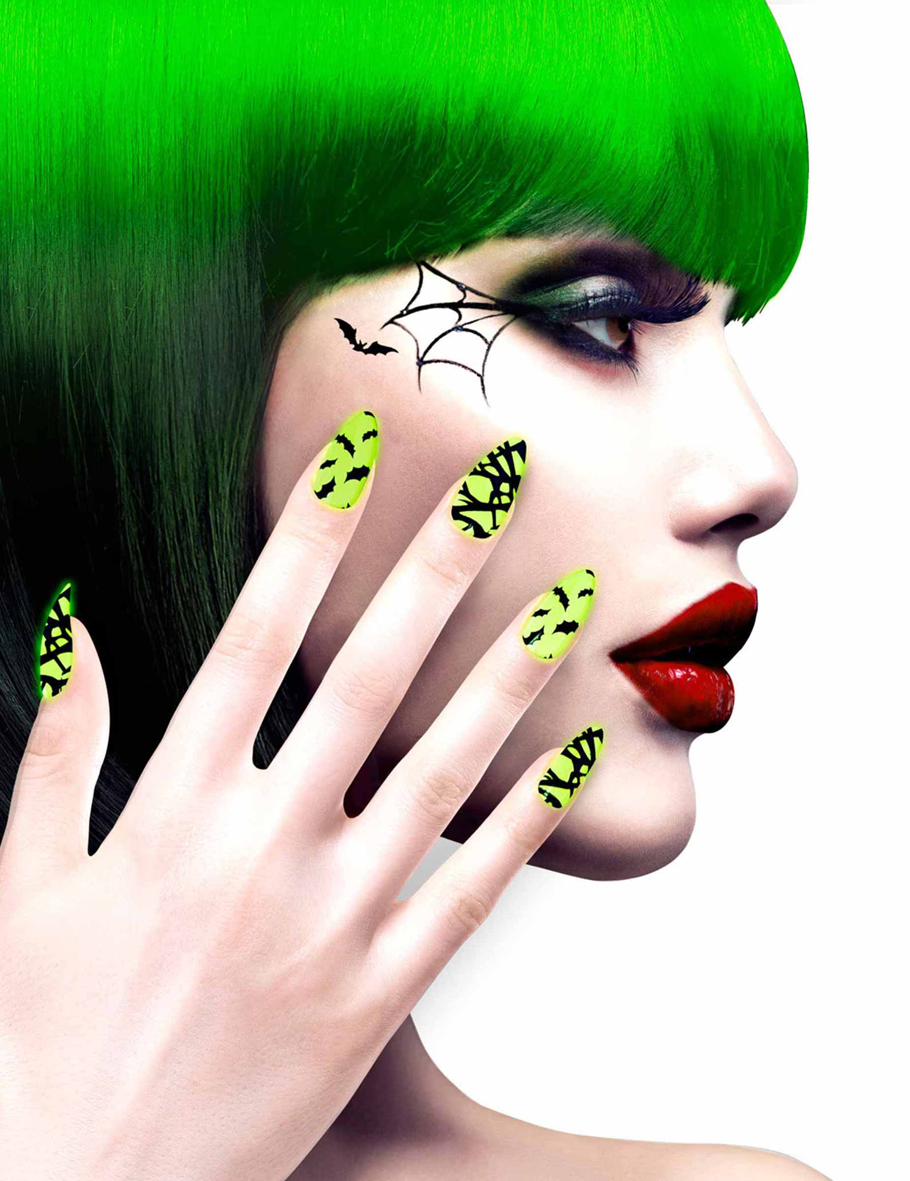 Faux ongles adhésifs motifs verts Halloween