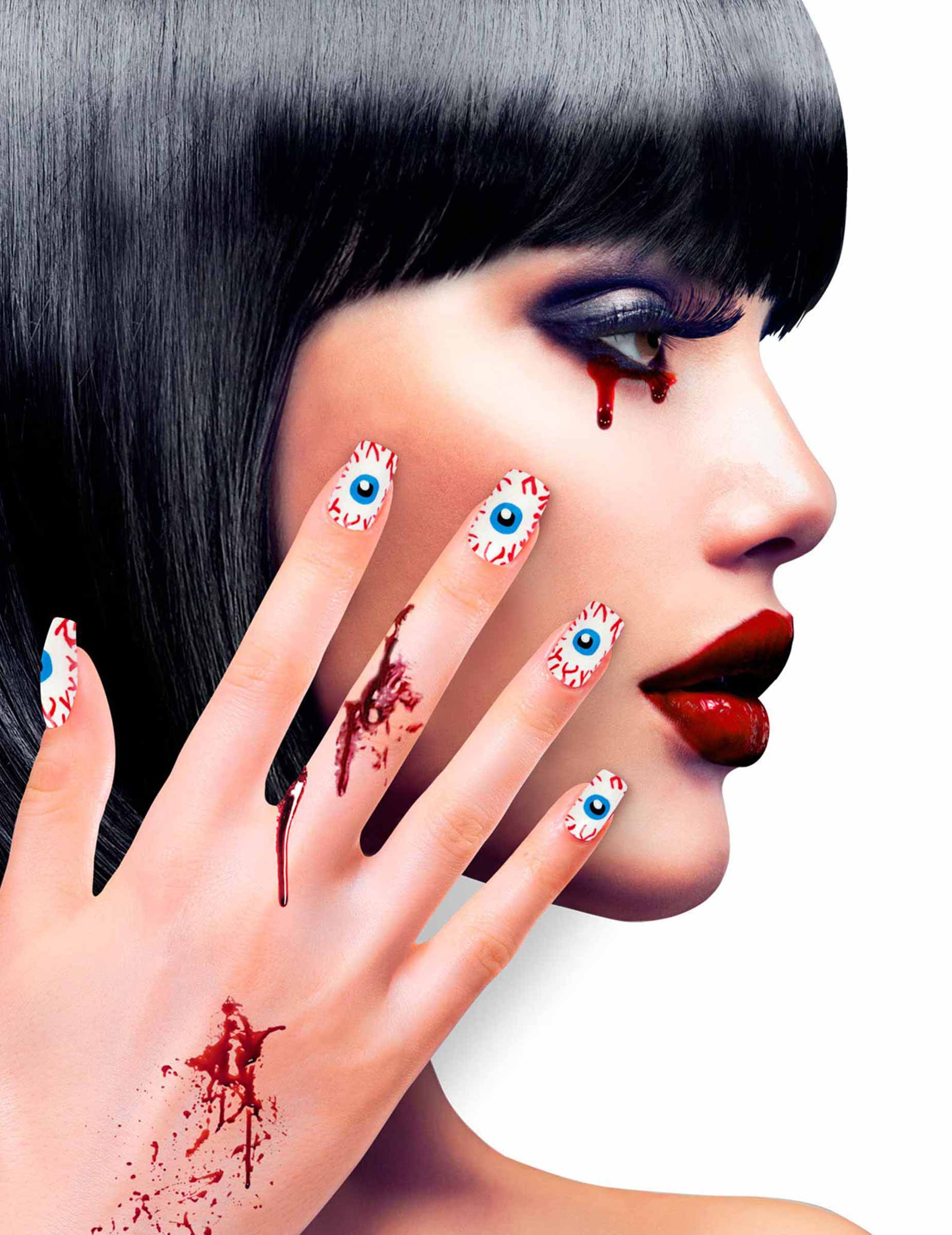 Faux ongles adhésifs yeux adulte Halloween