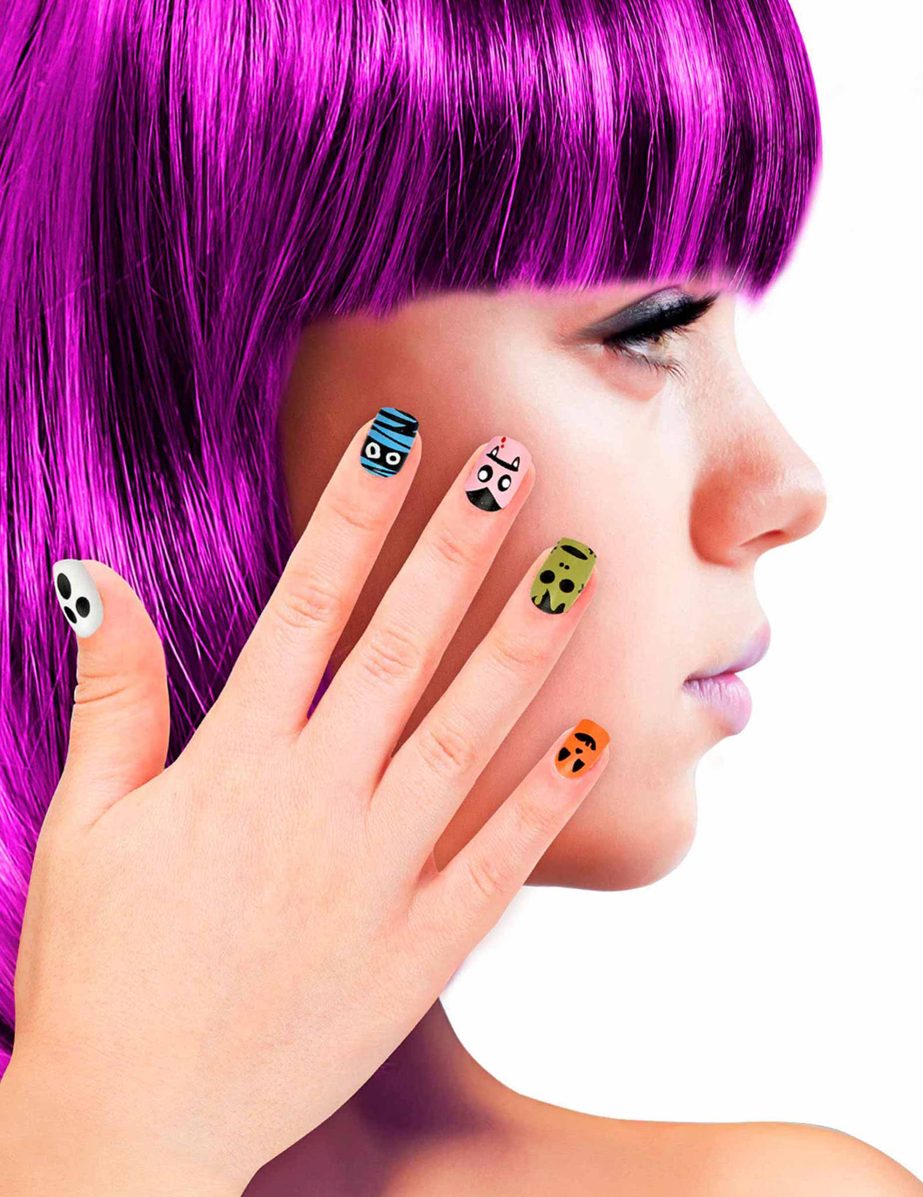 Faux ongles adhésifs petits monstres enfant Halloween