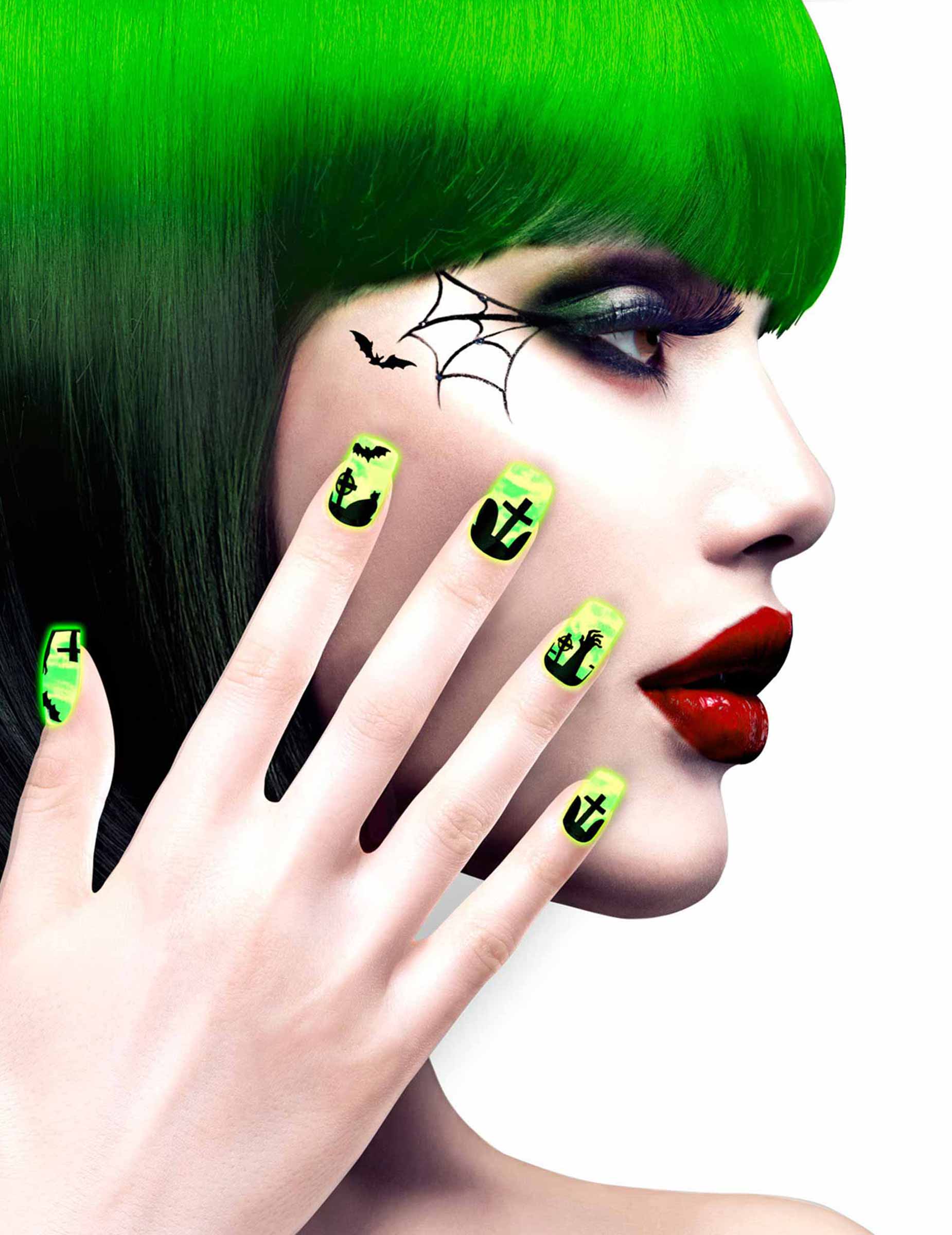 Faux ongles adhésifs cimetière verts adulte Halloween