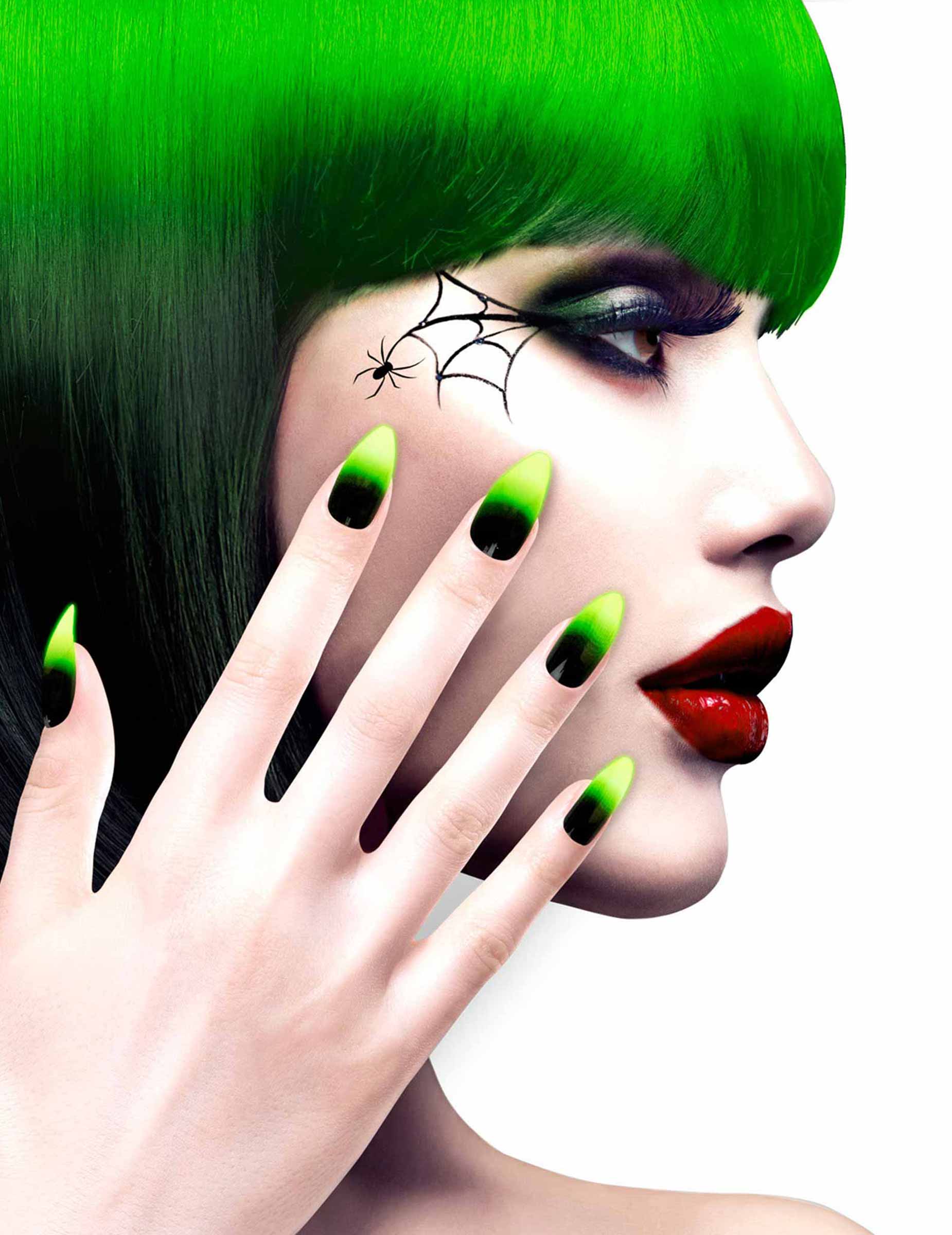 Faux ongles adhésifs noirs et verts adulte