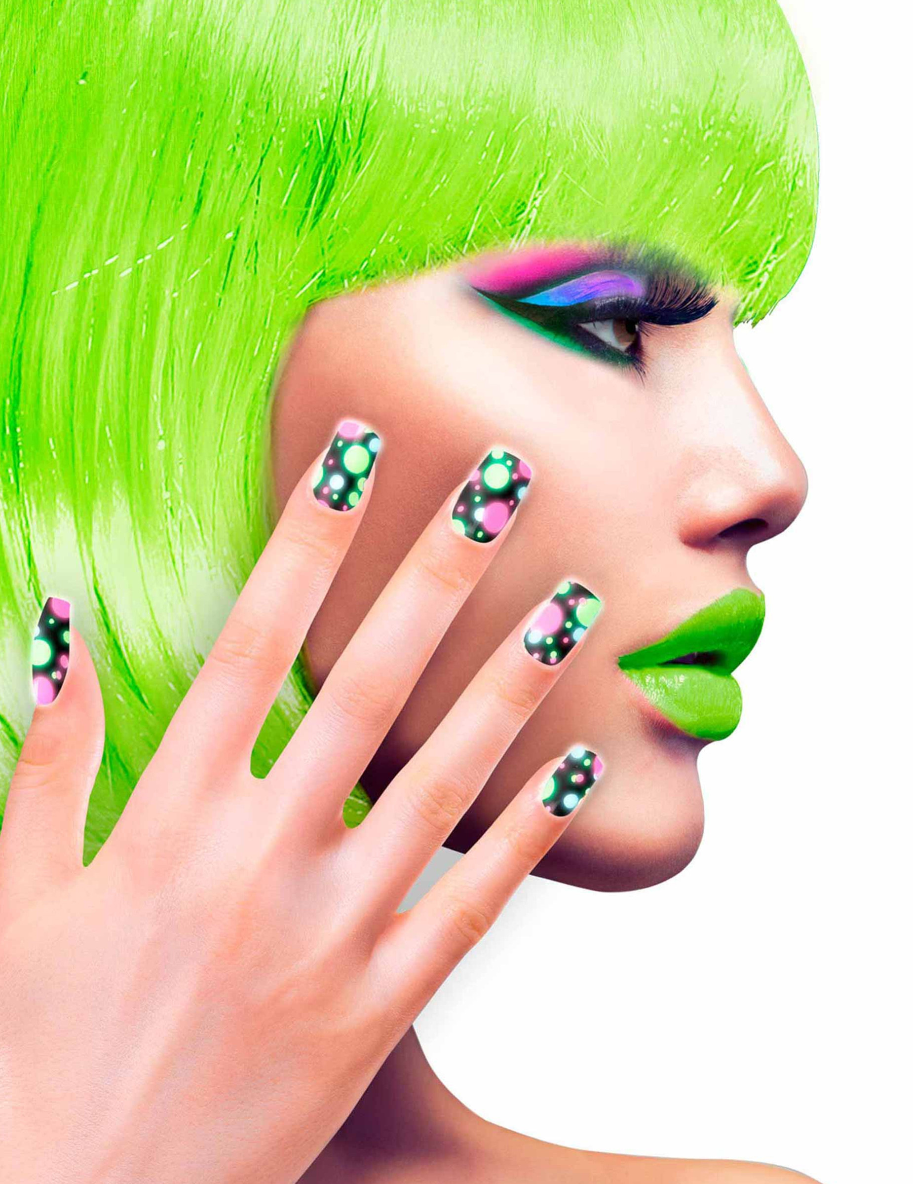 Faux ongles adhésifs noirs à pois adulte