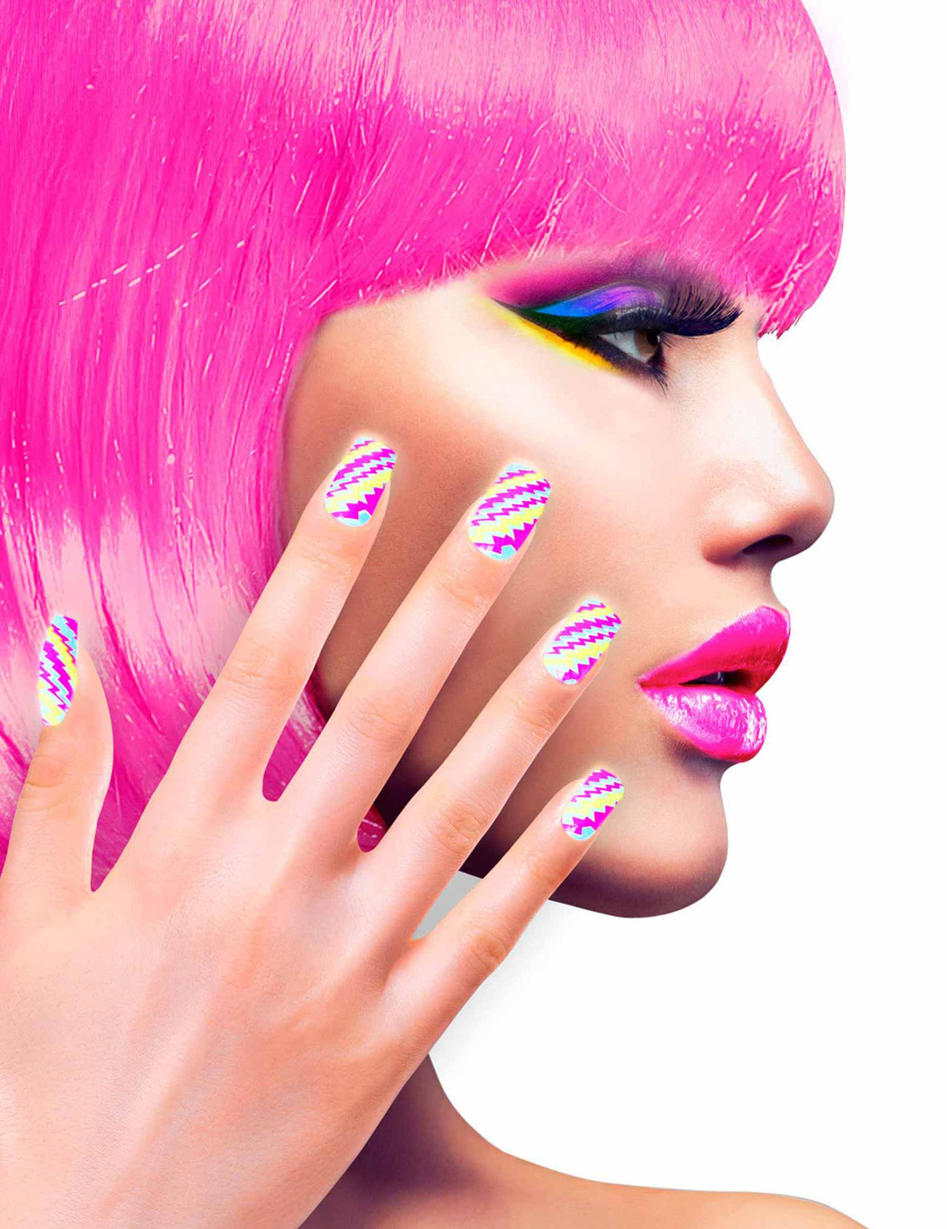 Faux ongles adhésifs flashy rayés adulte