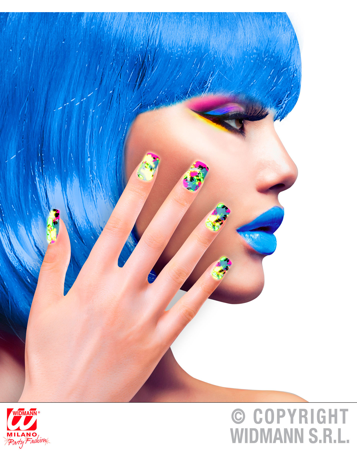 Faux ongles adhésifs patchwork fluo adulte