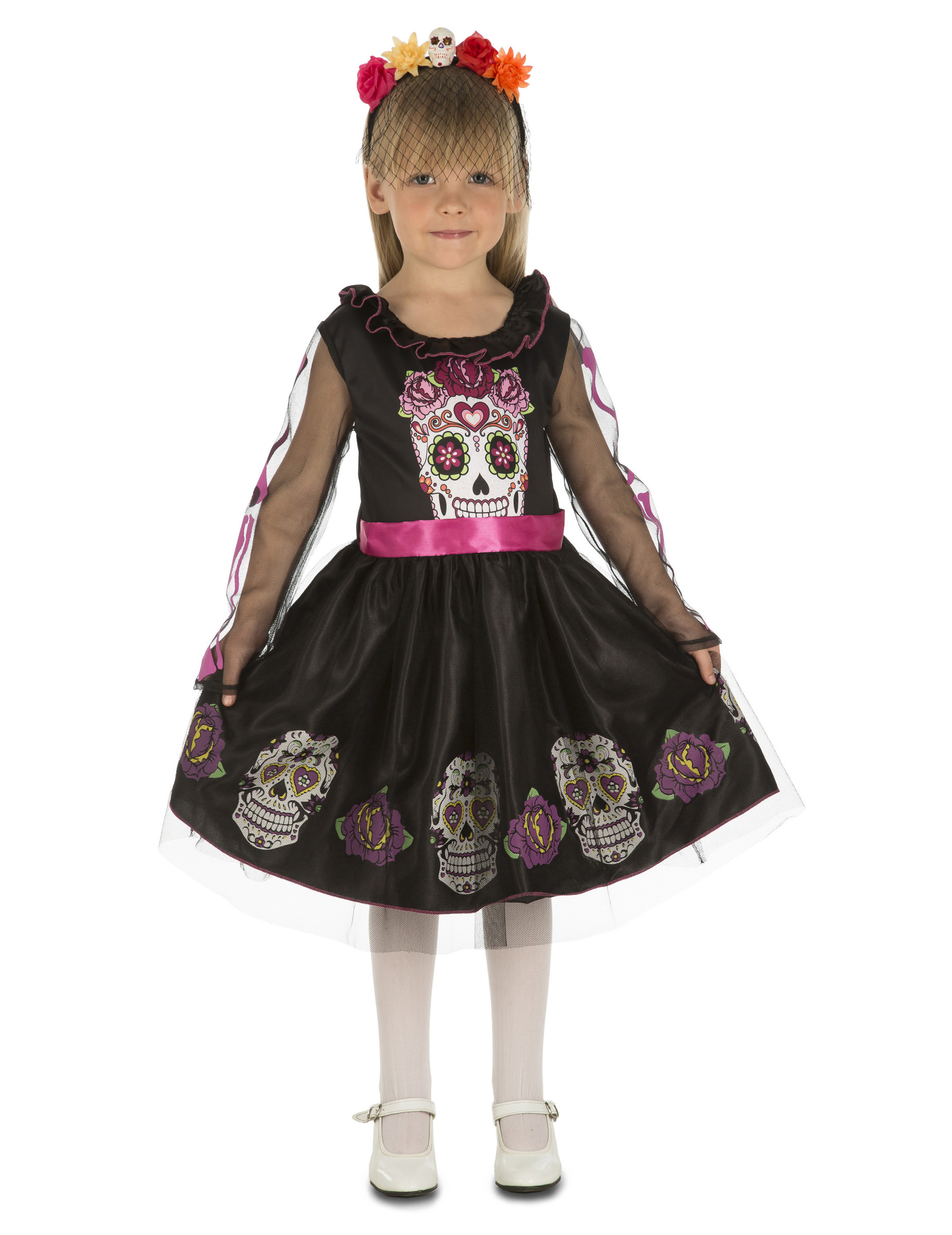 Déguisement mini tête de mort fille Dia de los muertos