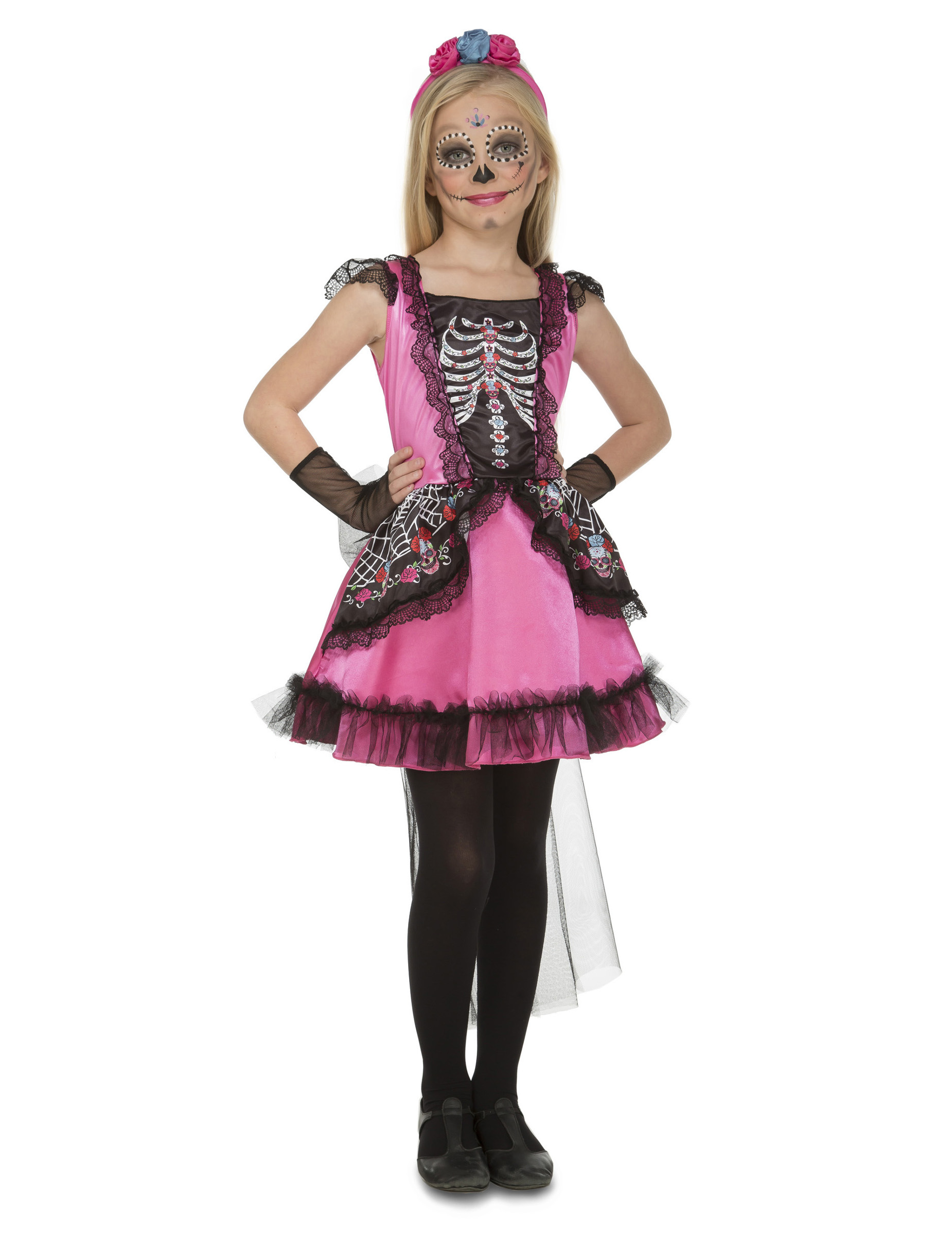 Déguisement demoiselle rose fille Dia de los muertos