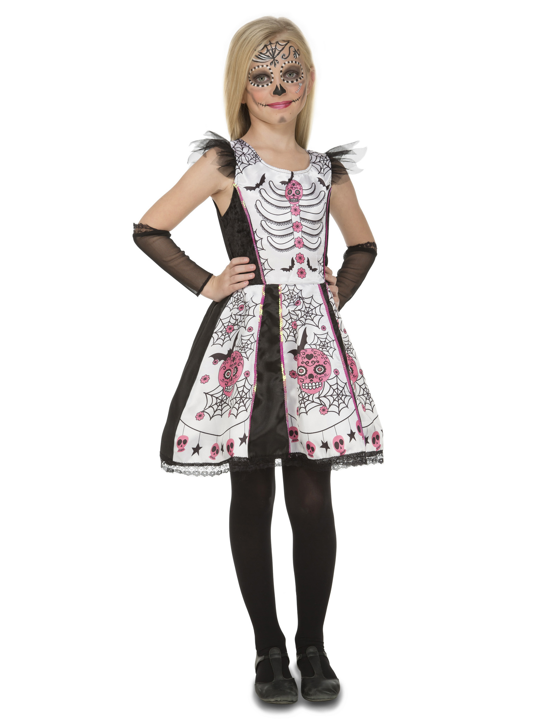 Déguisement squelette blanc fille Dia de los muertos
