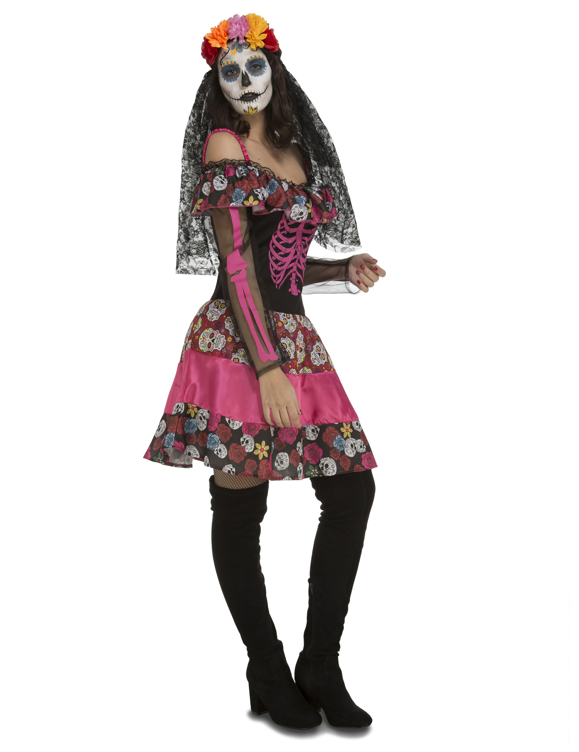 Déguisement demoiselle rose femme Dia de los muertos