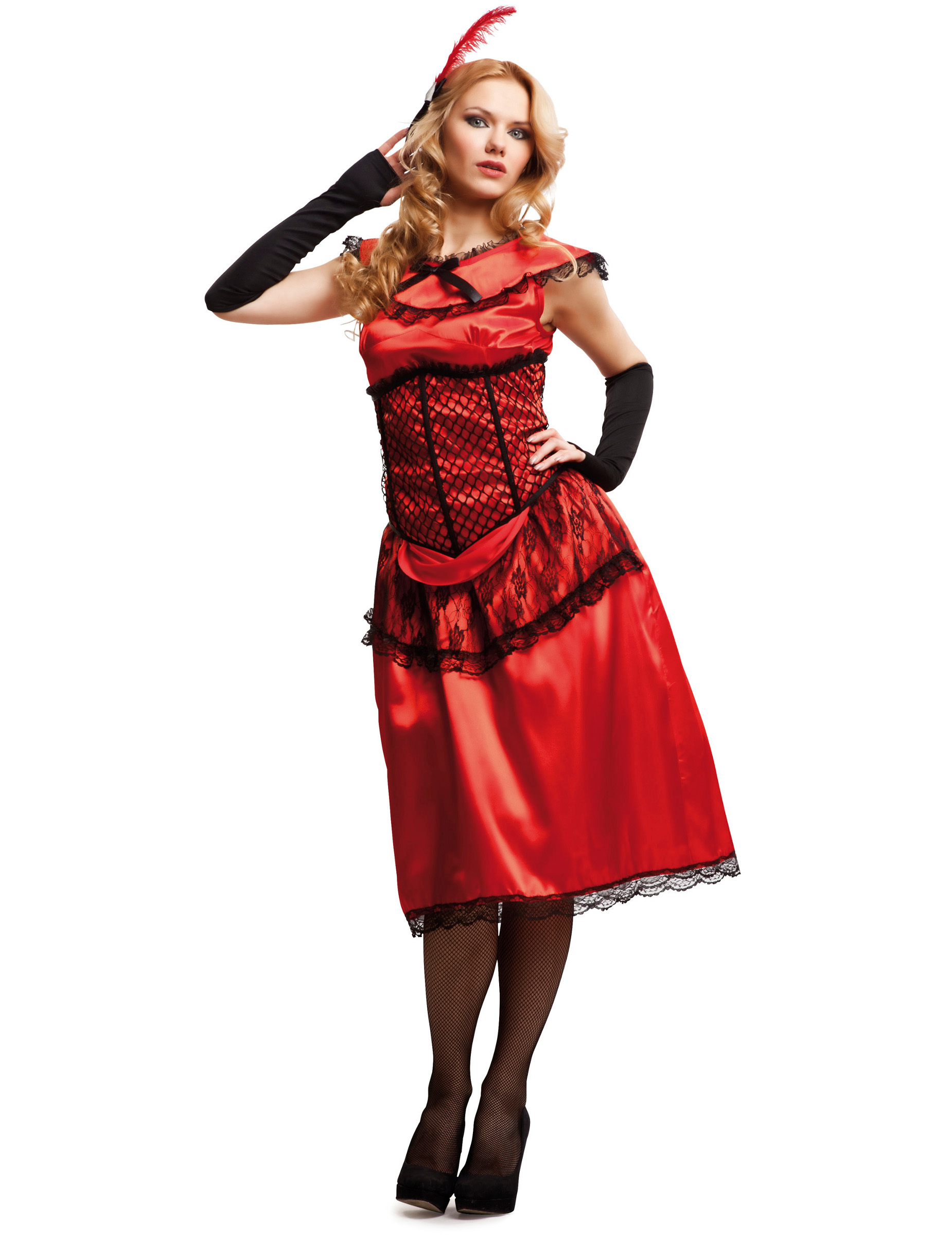 Déguisement dame de cabaret rouge femme