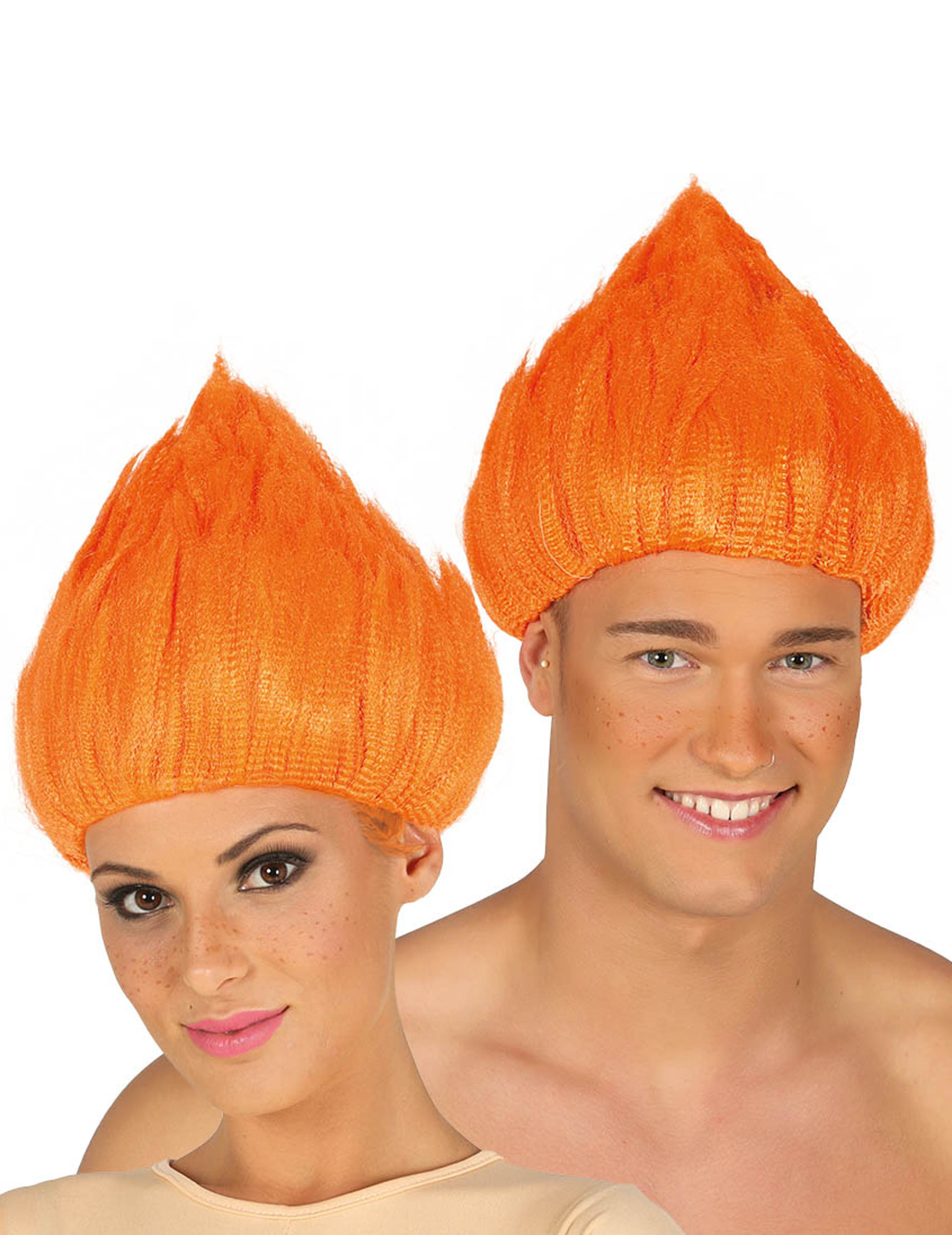 Perruque troll orange adulte