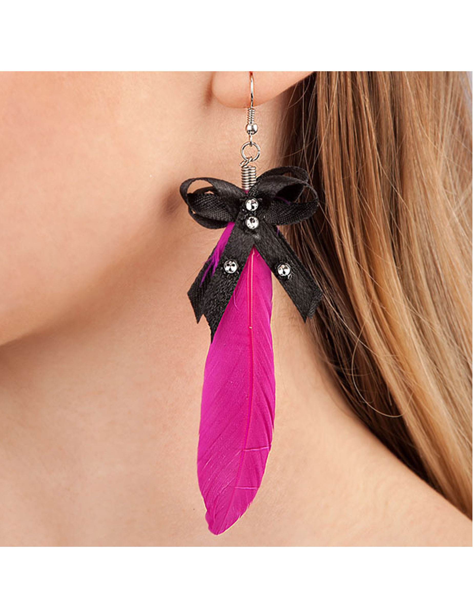 Boucles d'oreilles plume rose adulte
