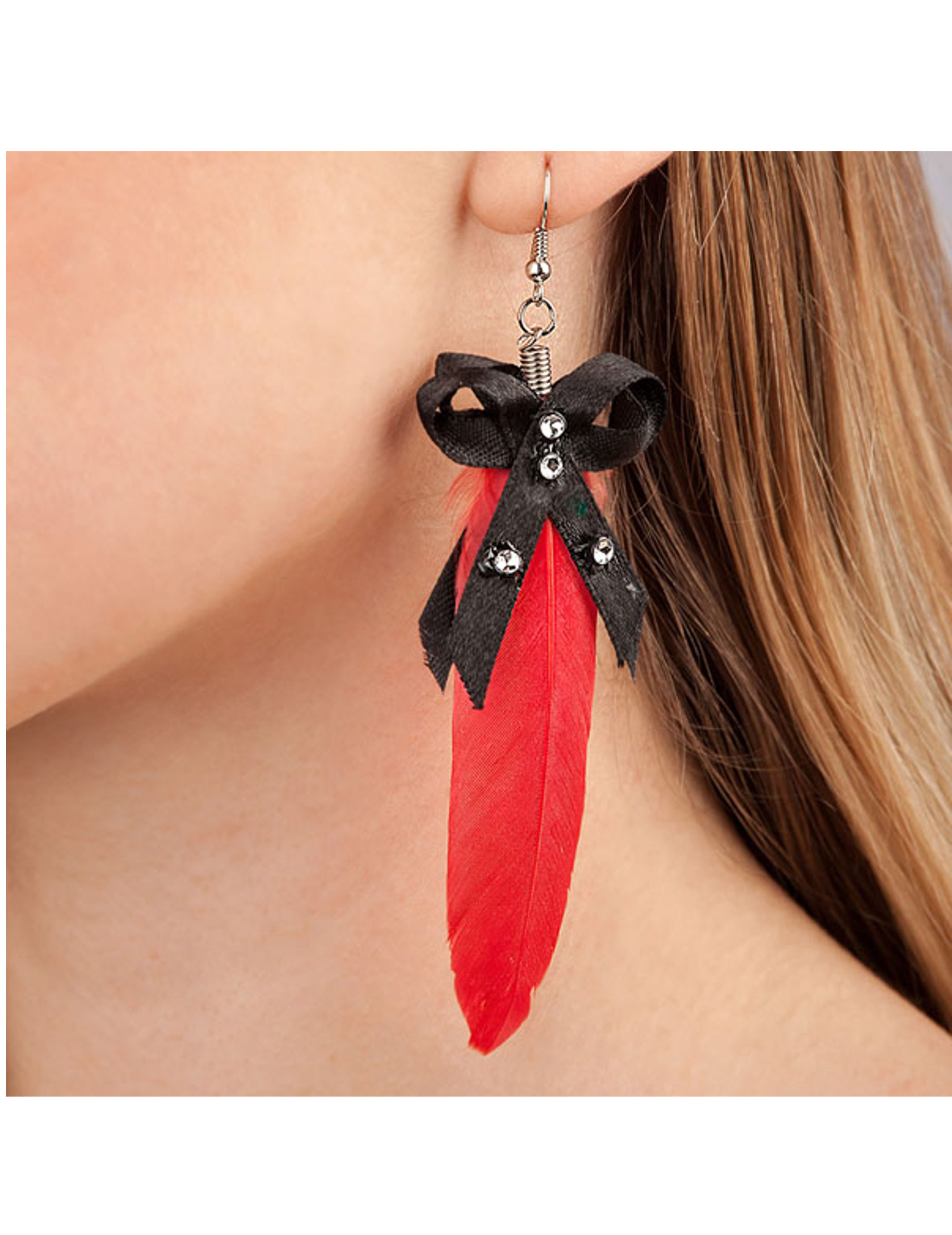 Boucle d'oreilles plume rouge adulte