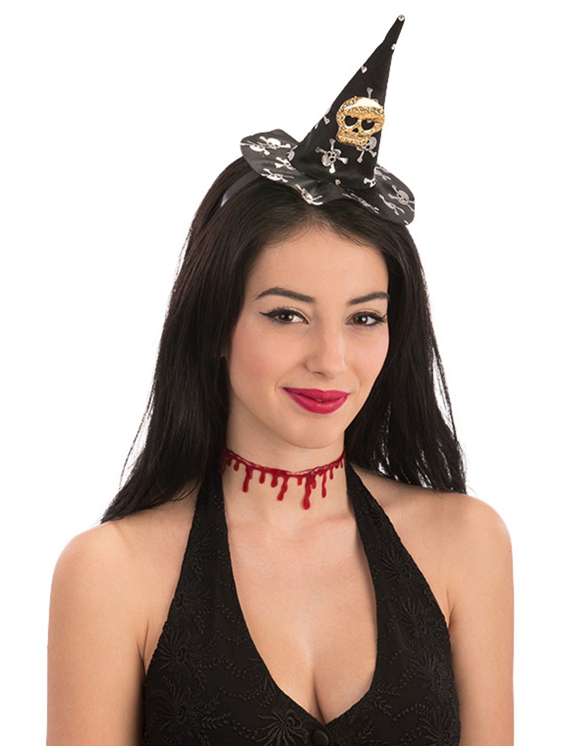 Mini chapeau de sorcière tête de mort Halloween femme