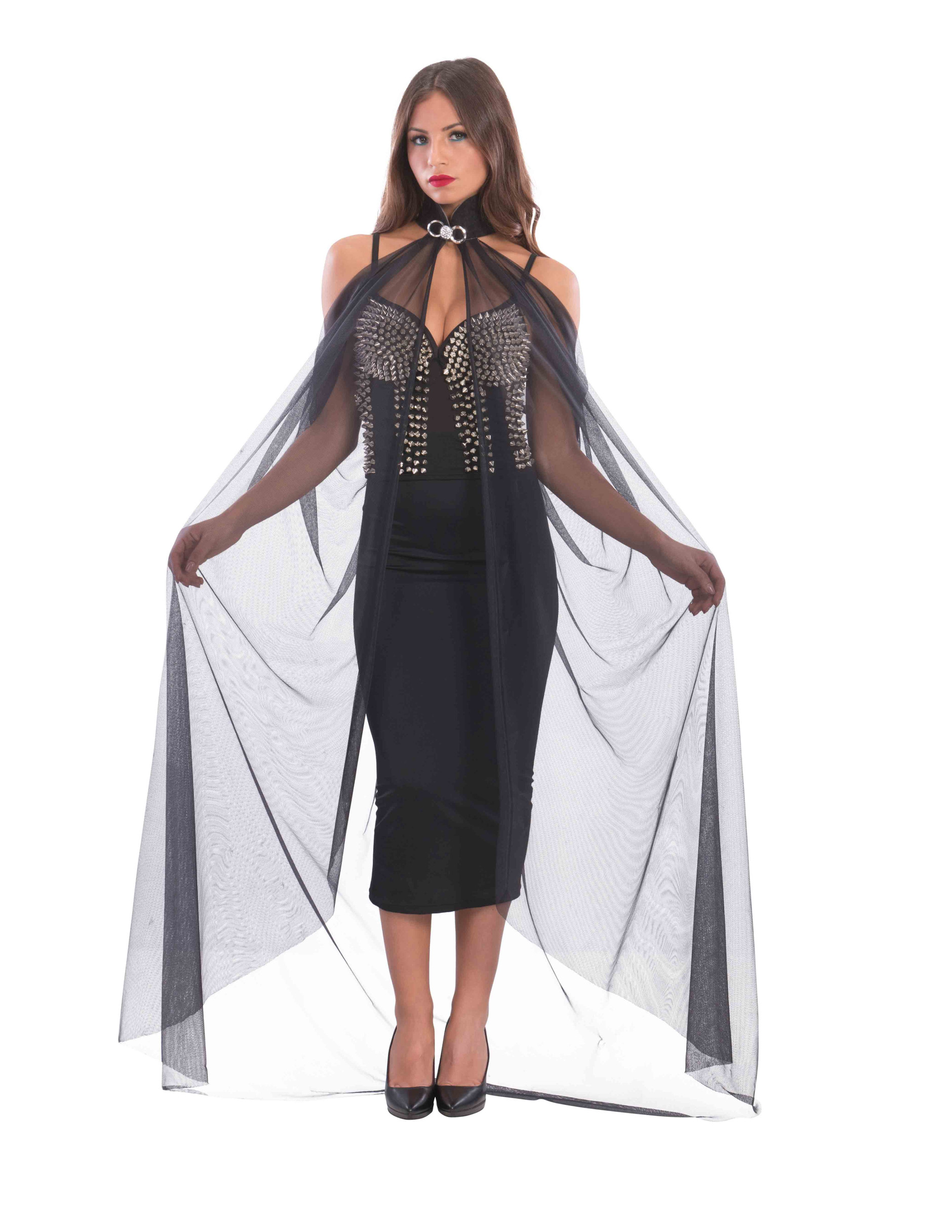Cape longue noire avec collier femme