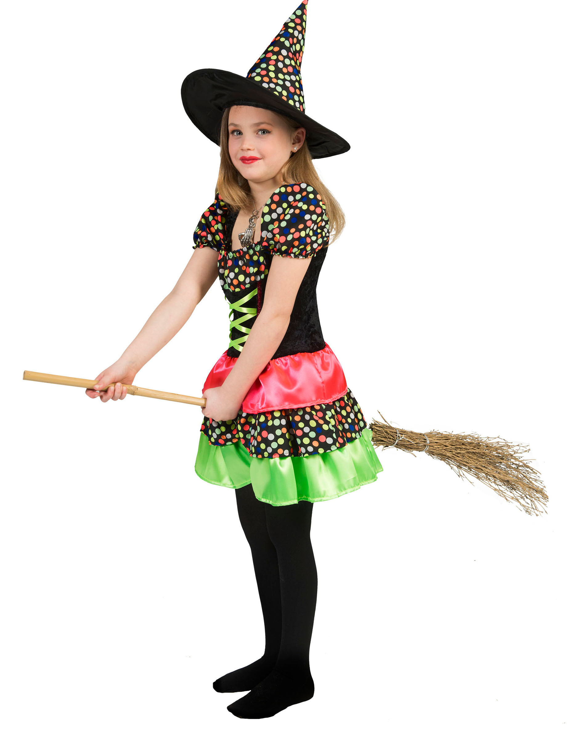Déguisement sorcière à pois colorés fille Halloween