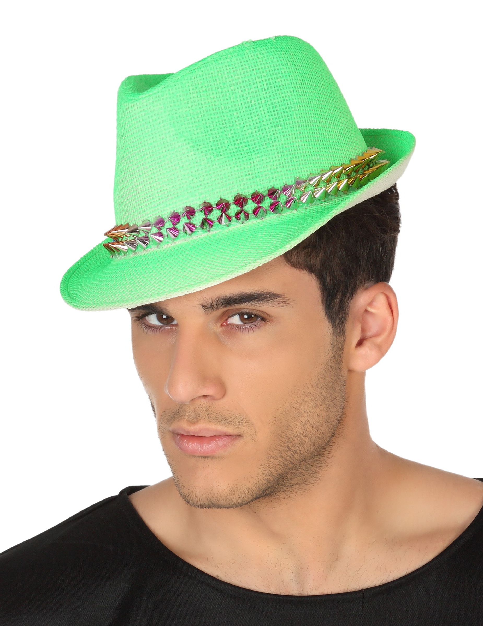Chapeau borsalino verte avec bande cloutée adulte