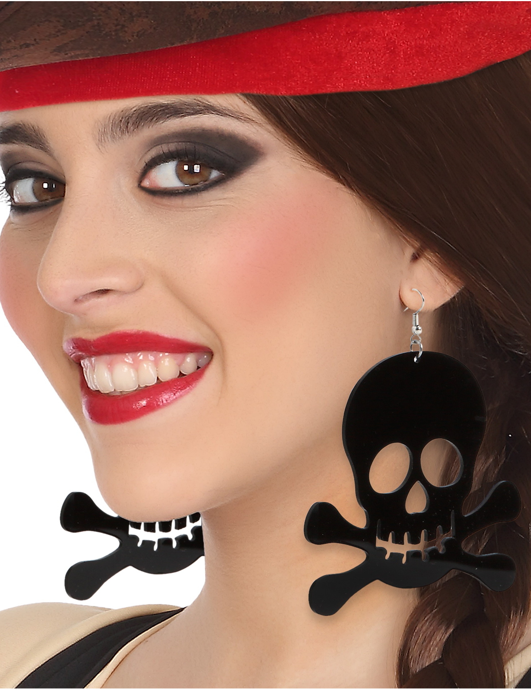 Boucles d'oreilles géantes têtes de mort noires adulte