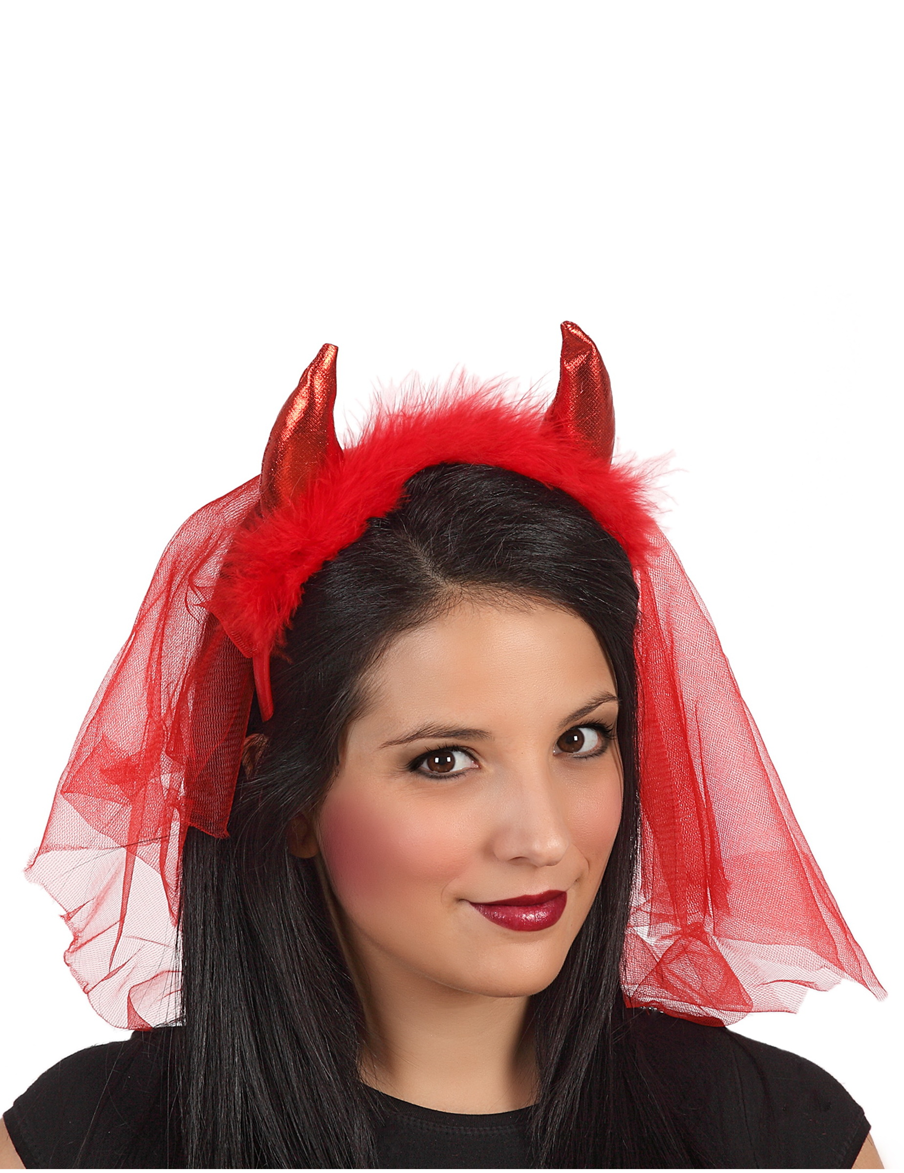 Cornes diables rouges avec voile femme Halloween