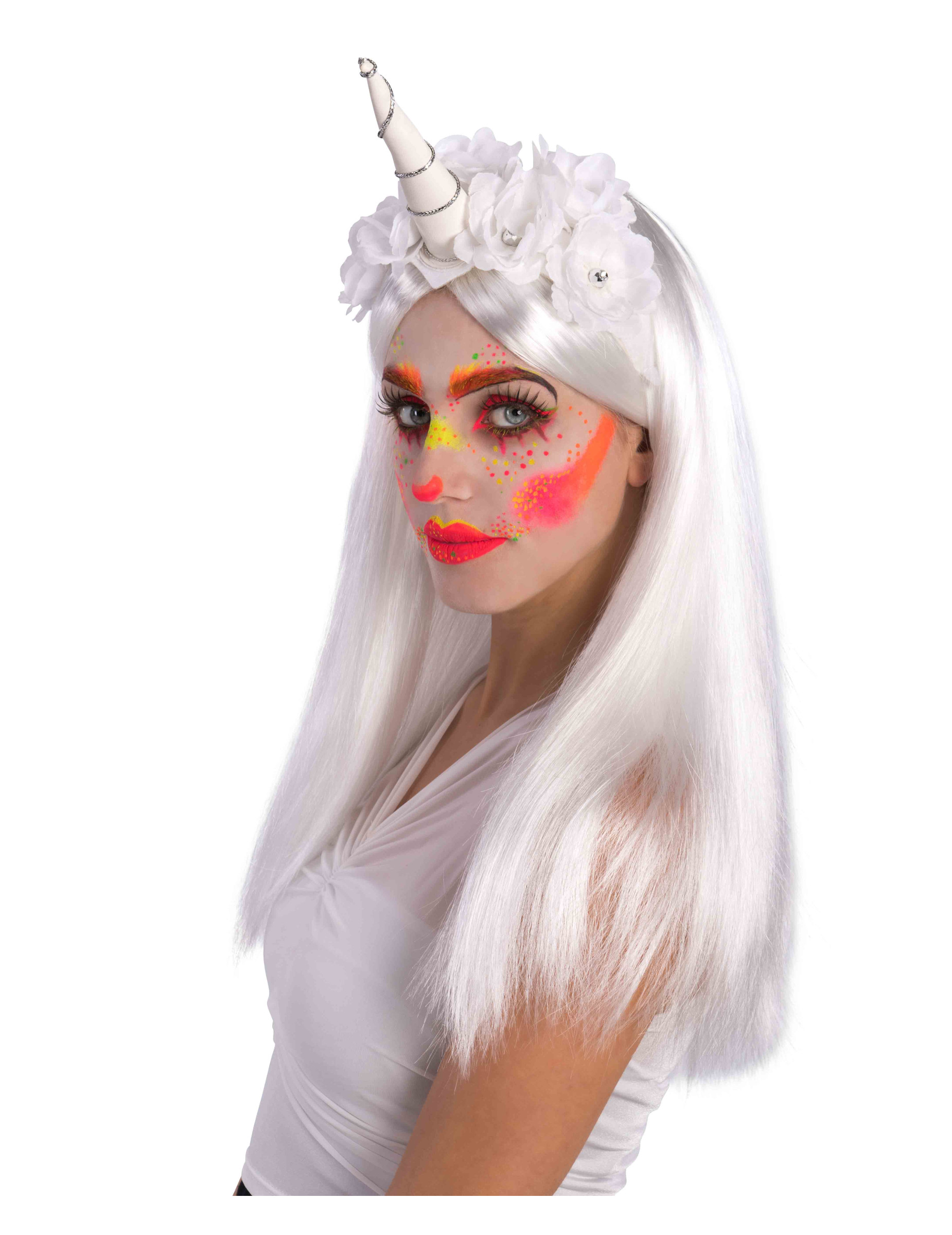 Barrette licorne avec fleurs blanches adulte