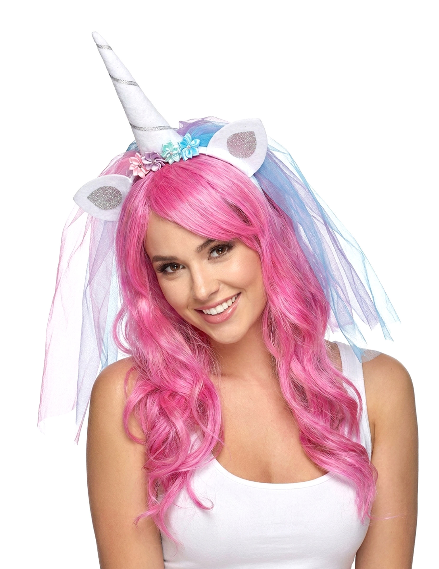 Serre-tête licorne avec voile multicolore adulte