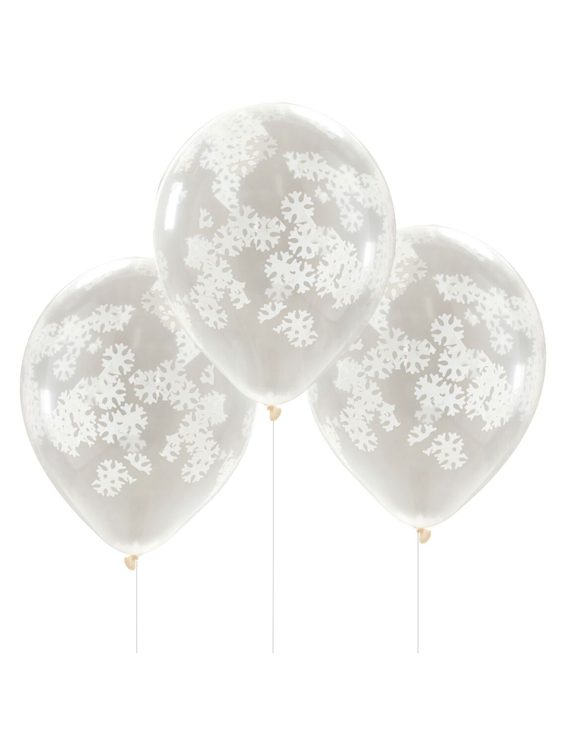 5 Ballons confettis avec flocons de neige blancs 30 cm