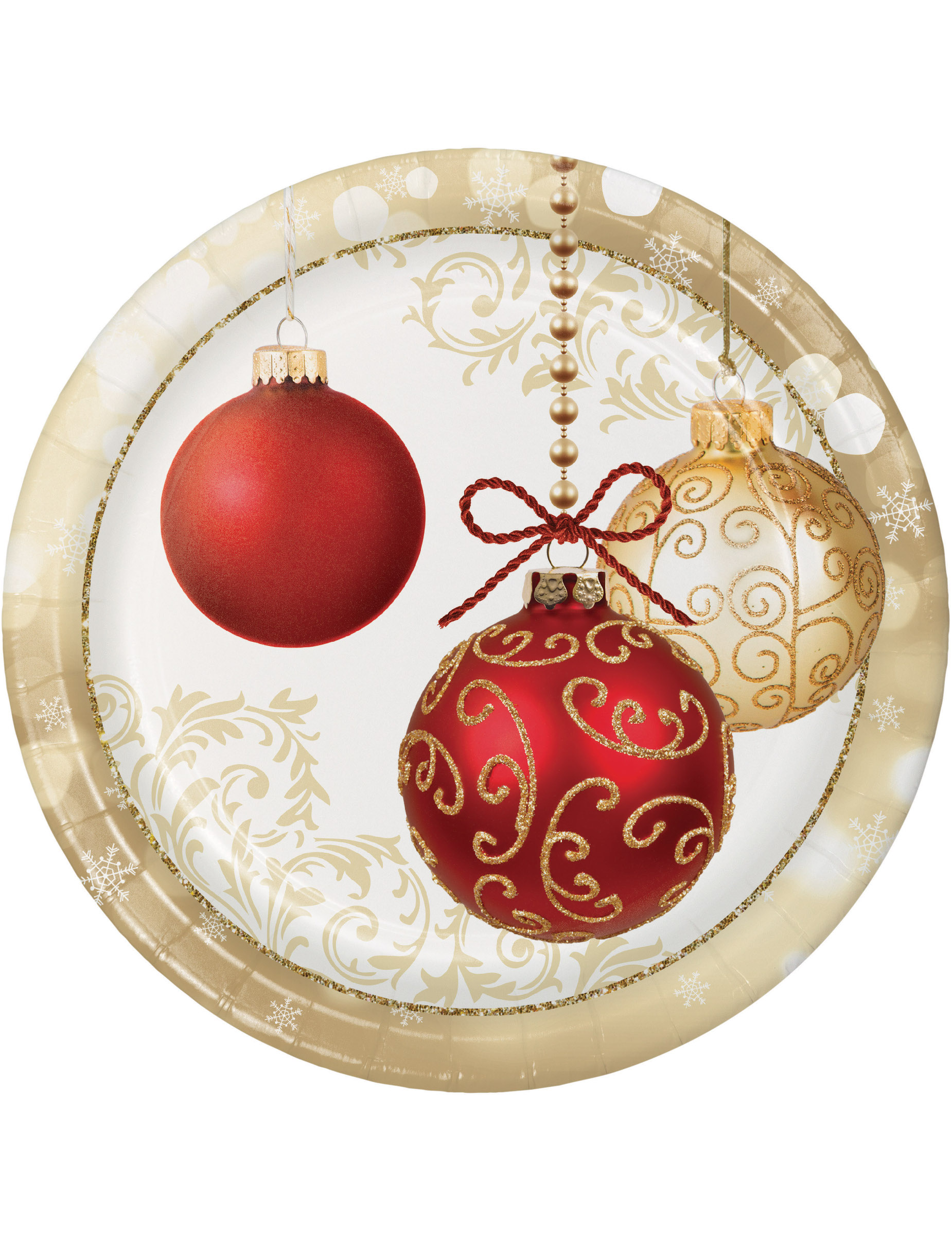 8 Assiettes en carton Boules de Noël 23 cm