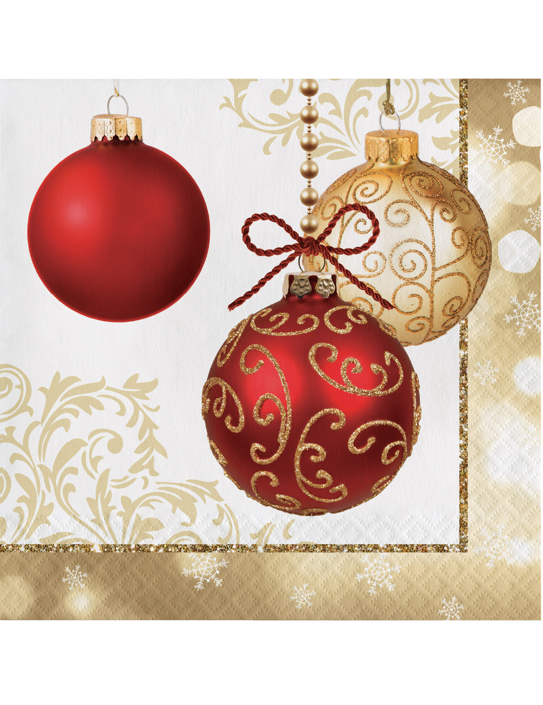 16 Serviettes en papier dorées Boules de Noël