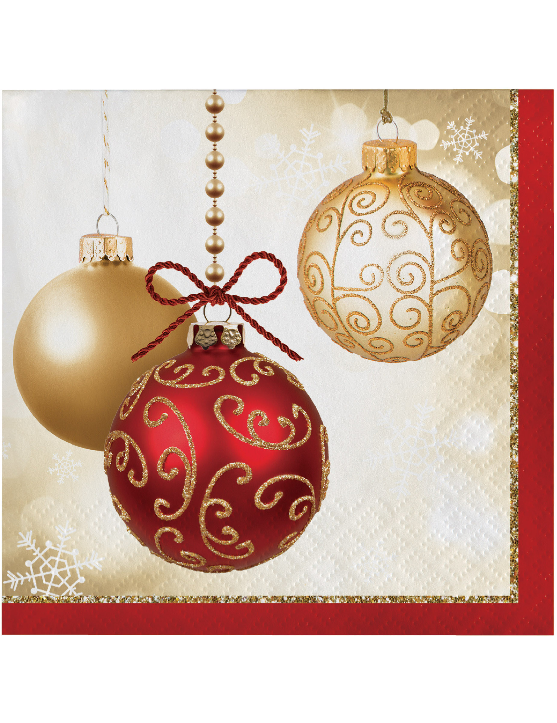16 Petites serviettes en papier rouges Boules de Noël