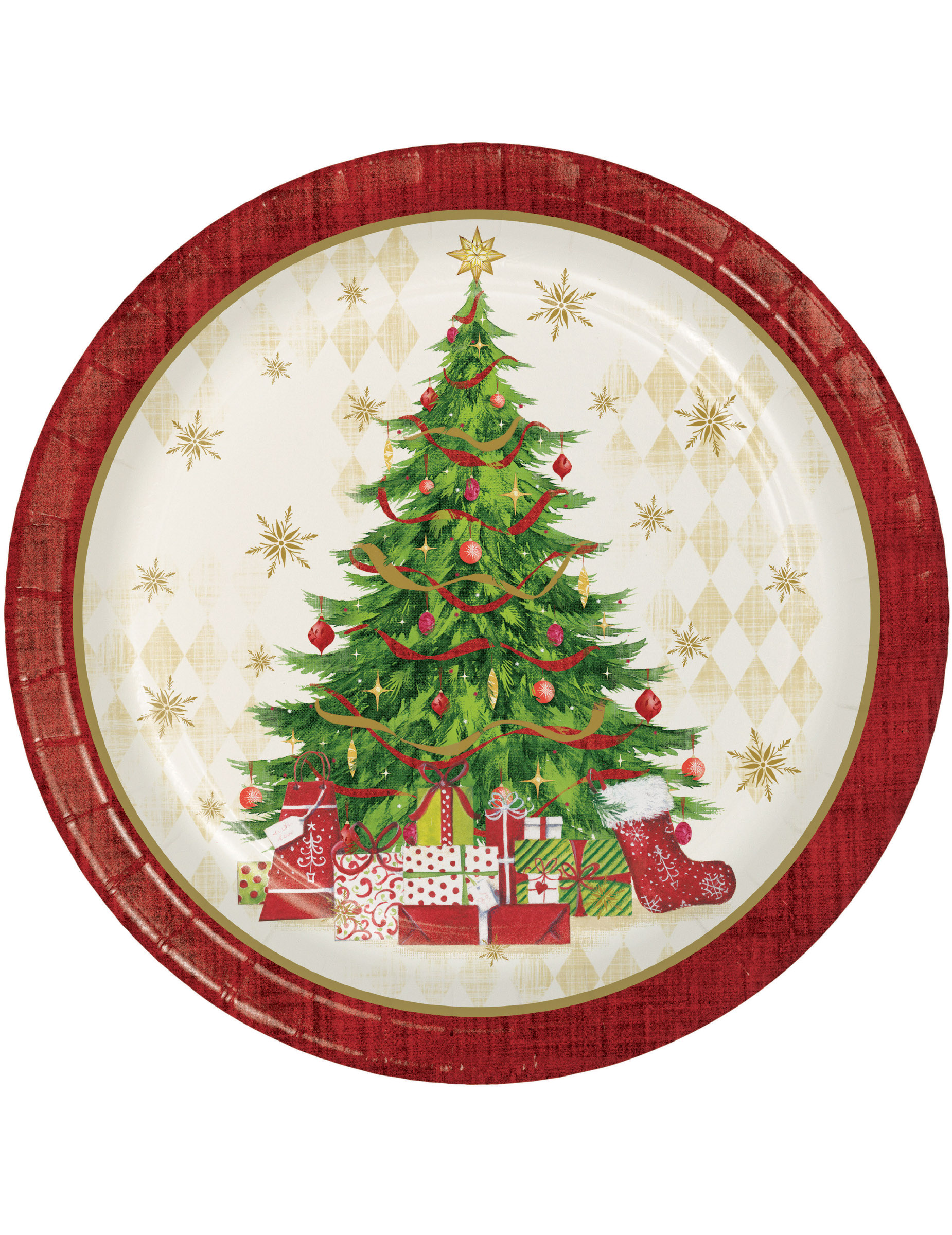 8 Assiettes en carton rouges sapin de Noël 22 cm