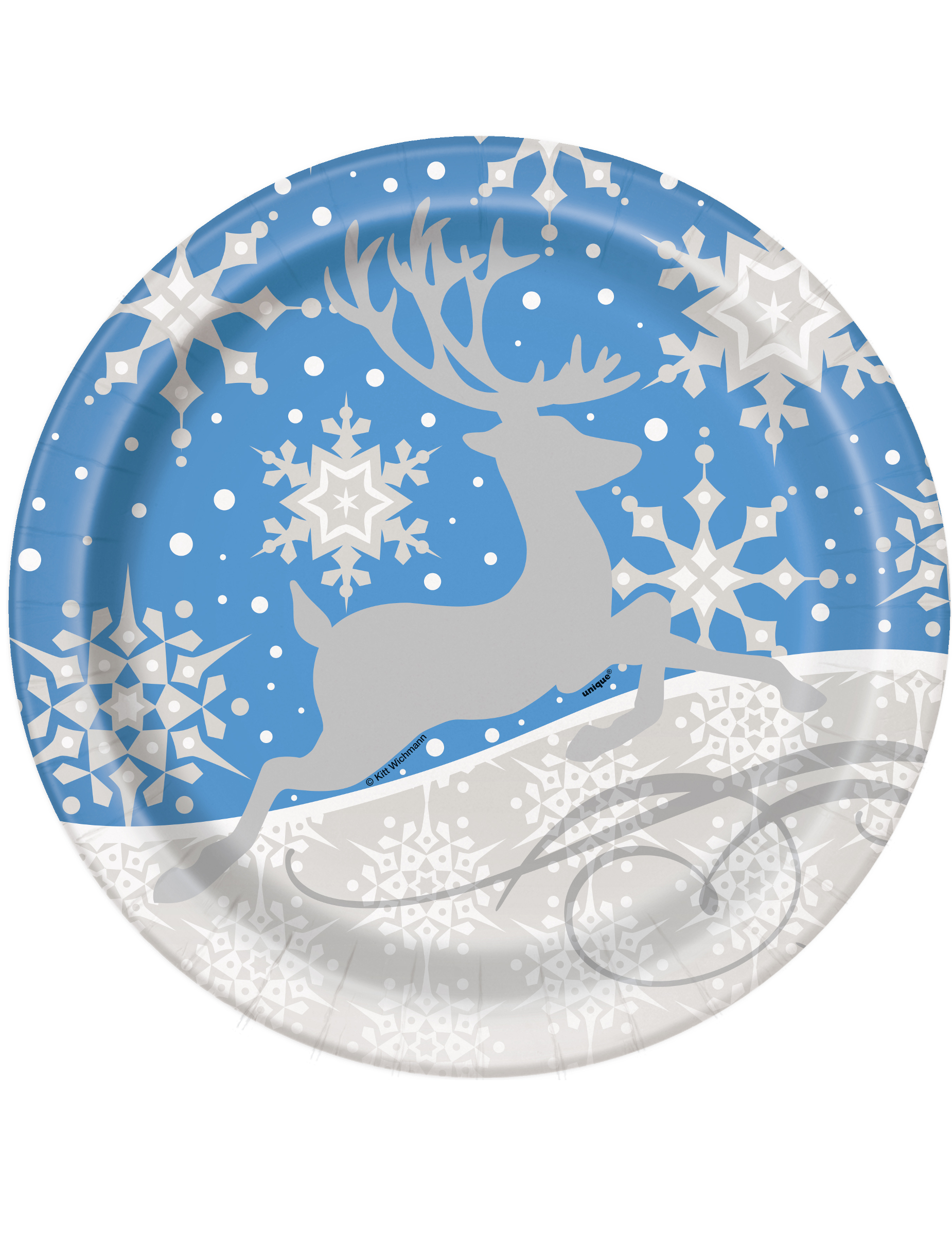 8 Assiettes flocons et renne de Noël 23 cm