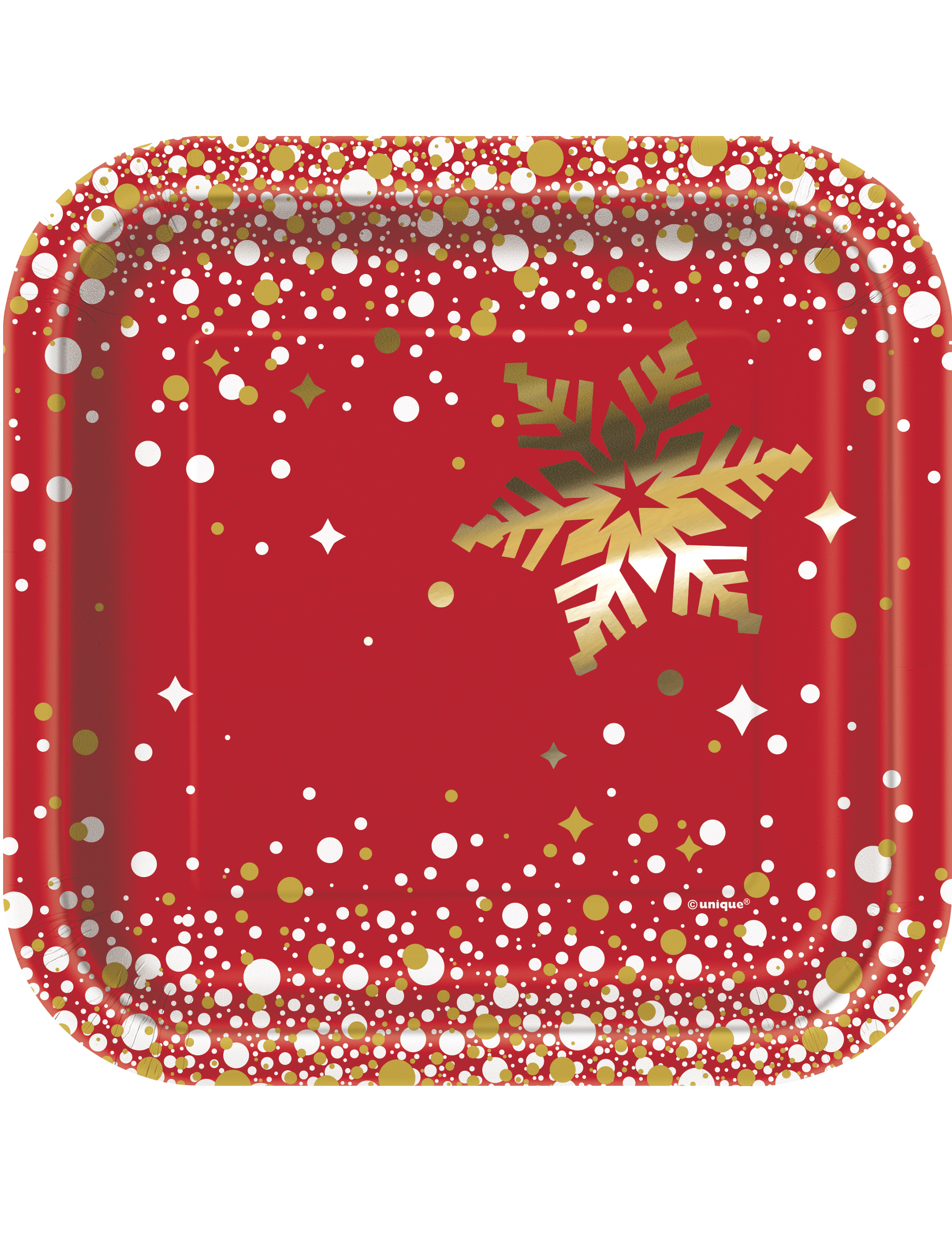 8 Petites assiettes en carton Noël rouge et or 18 cm
