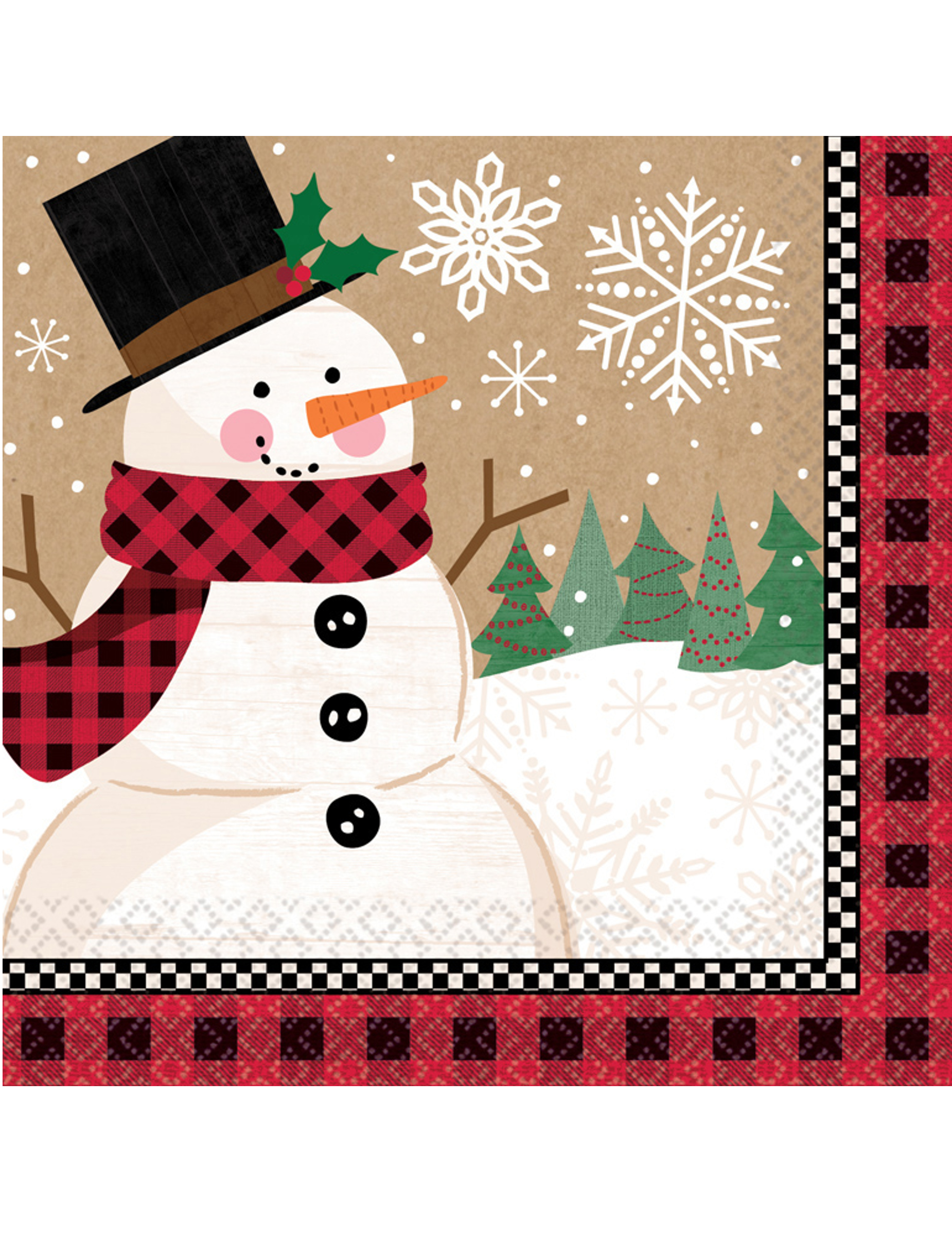 16 Petites serviettes en papier Bonhomme de neige 25 x 25 cm