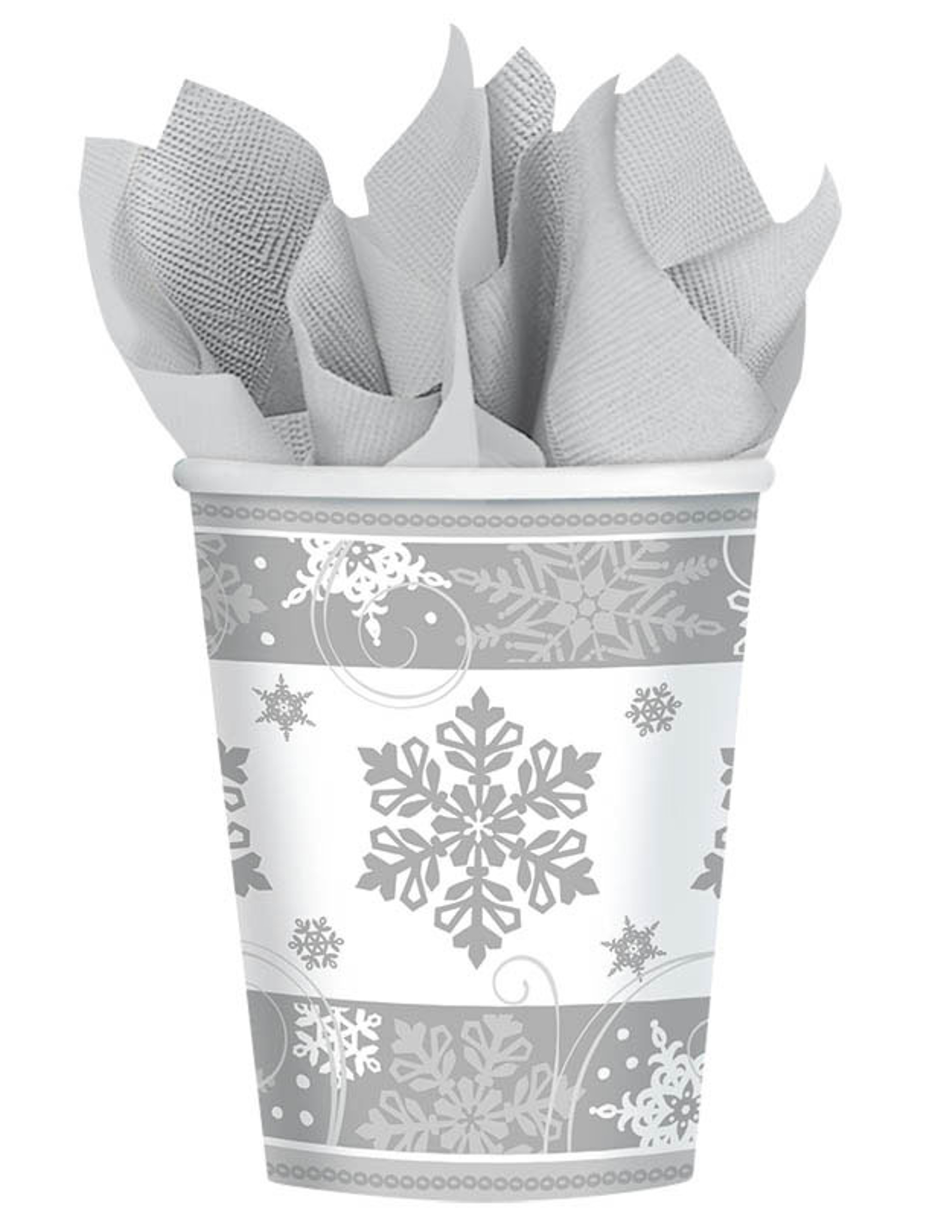 8 Gobelets en carton flocons de neige 266 ml