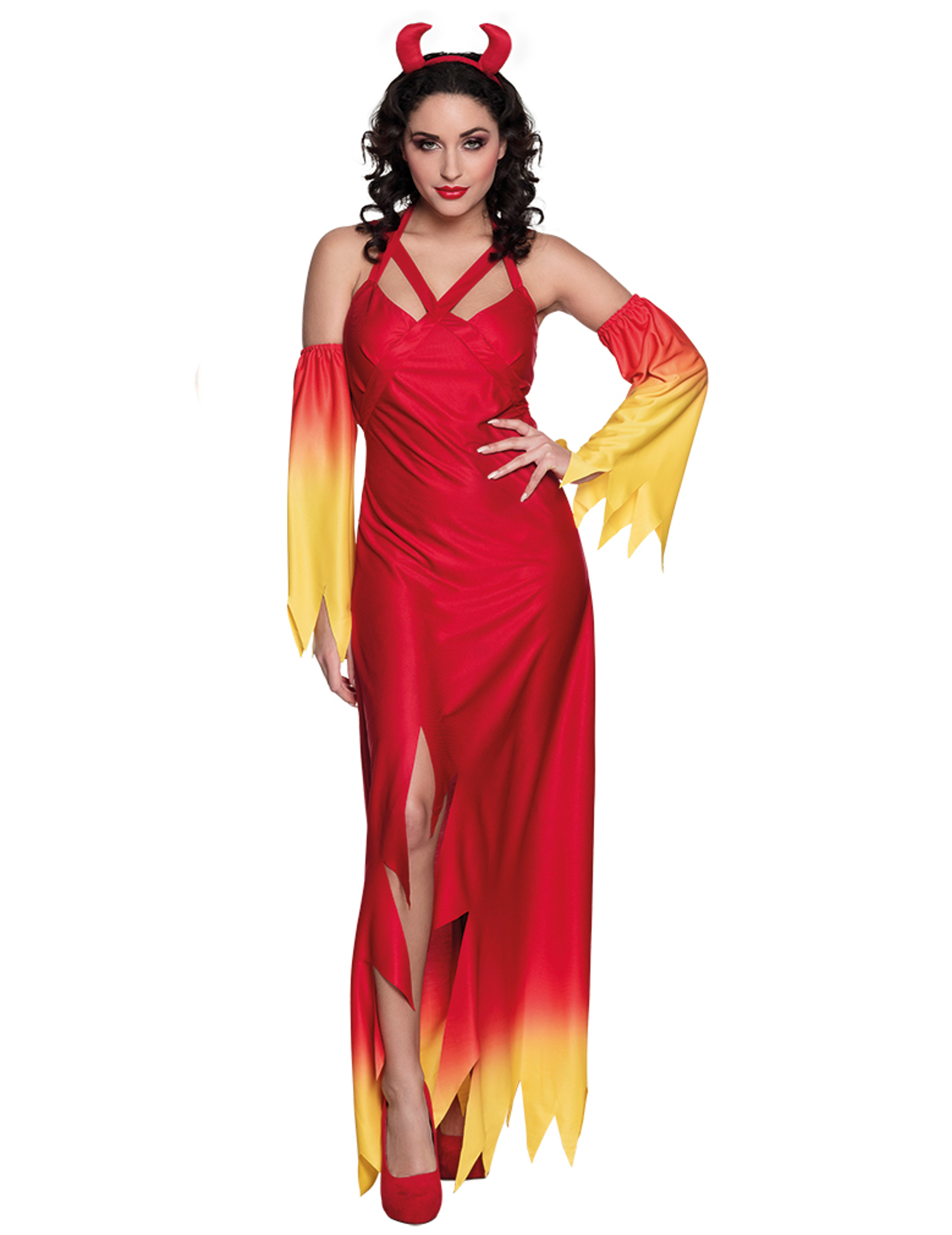 Déguisement démon rouge dégradé feu femme Halloween