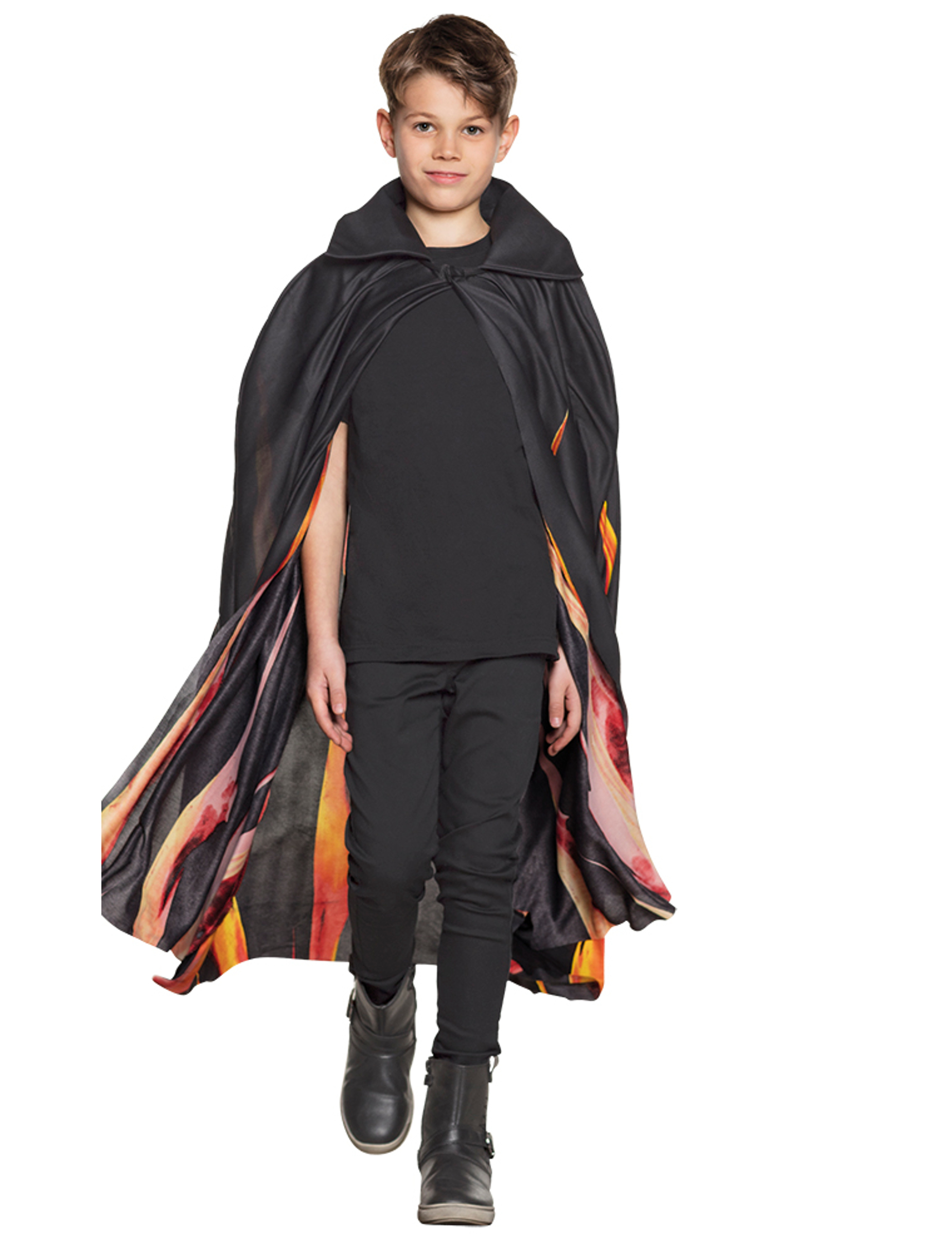 Cape noire dégradé feu enfant Halloween