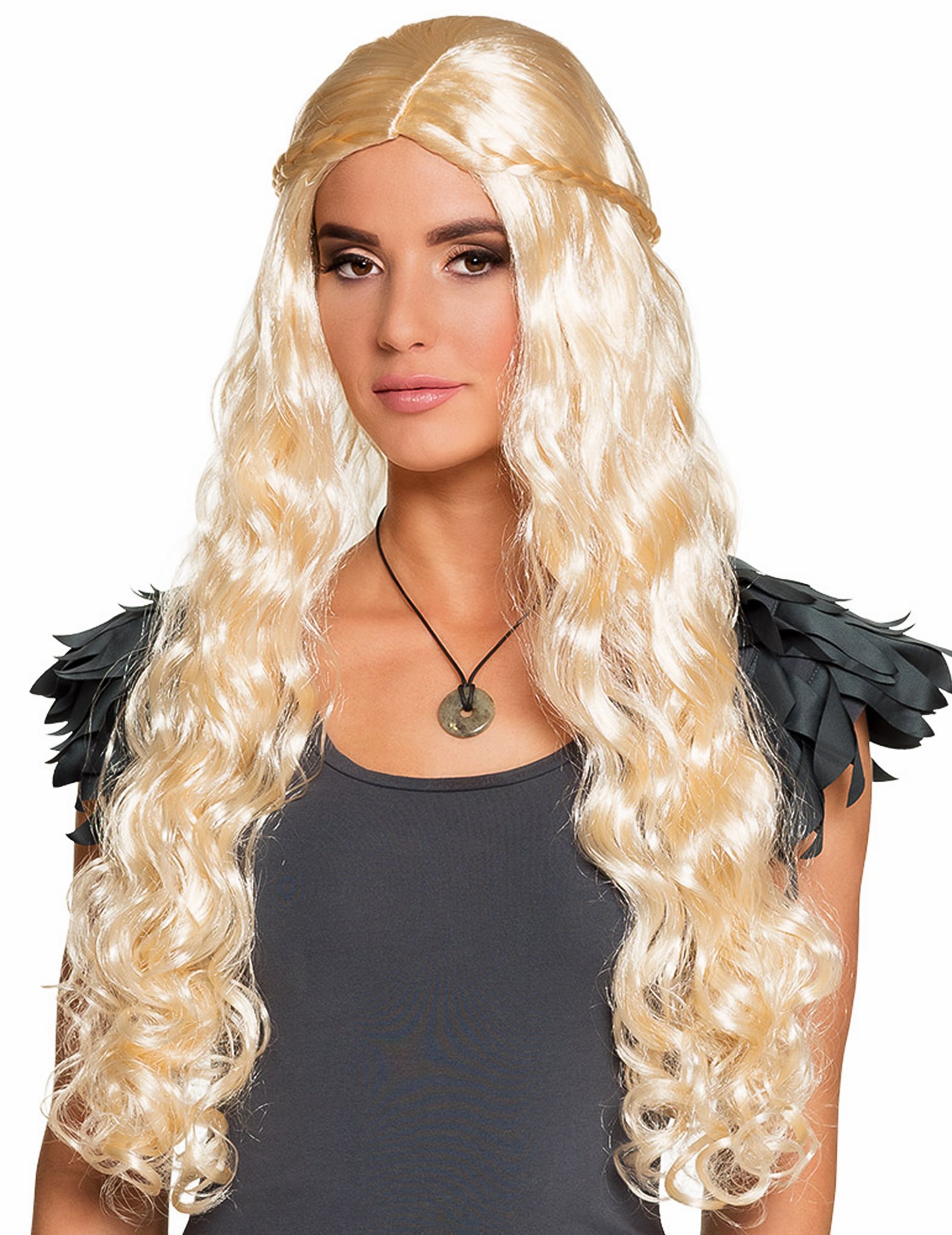 Perruque longue blonde avec petites tresses femme