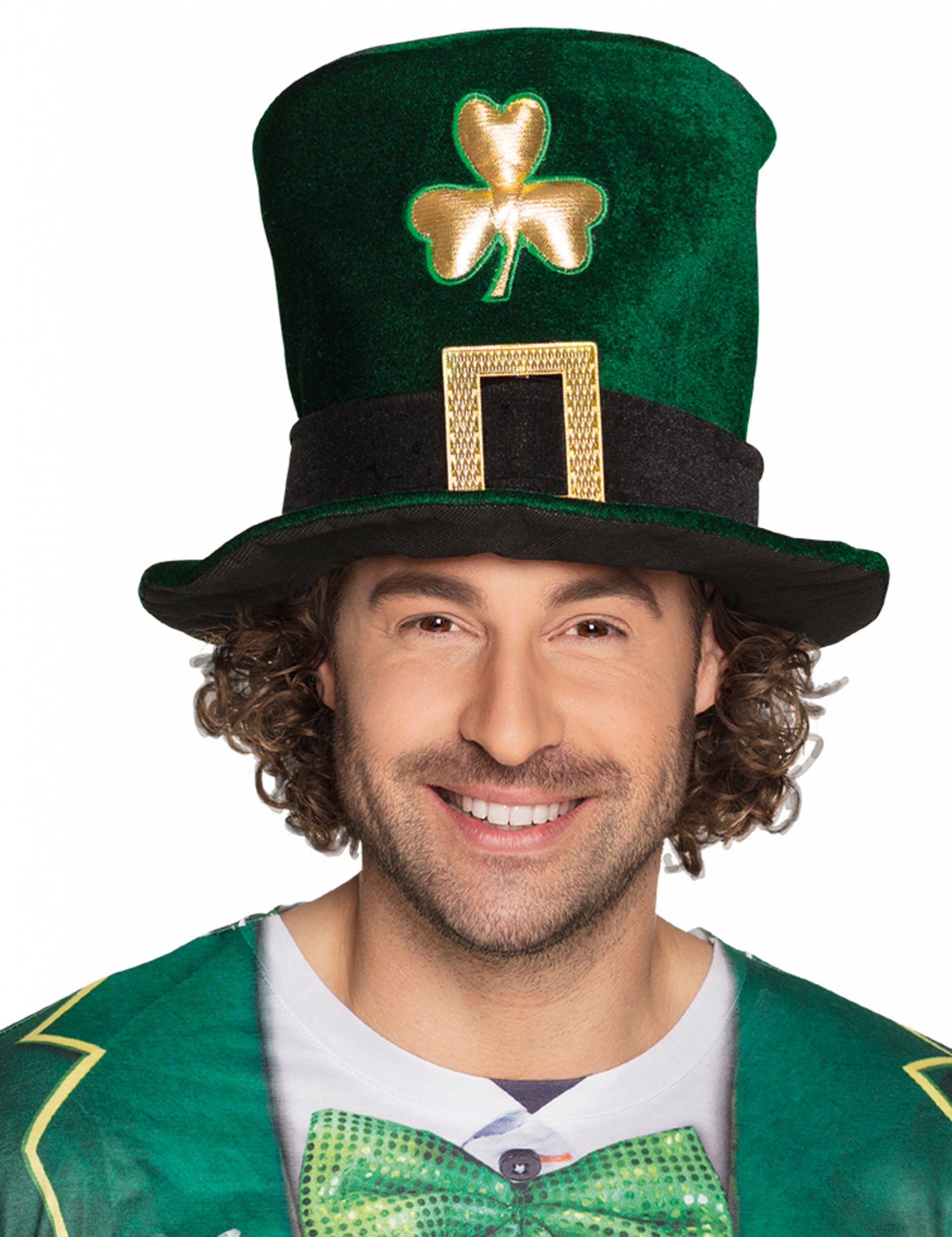 Chapeau haut de forme trèfle doré adulte Saint Patrick