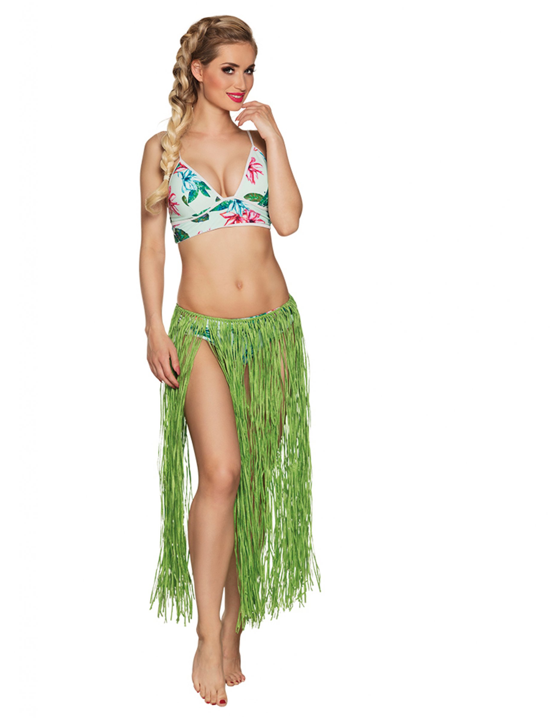 Jupe hawaïenne longue verte raphia adulte