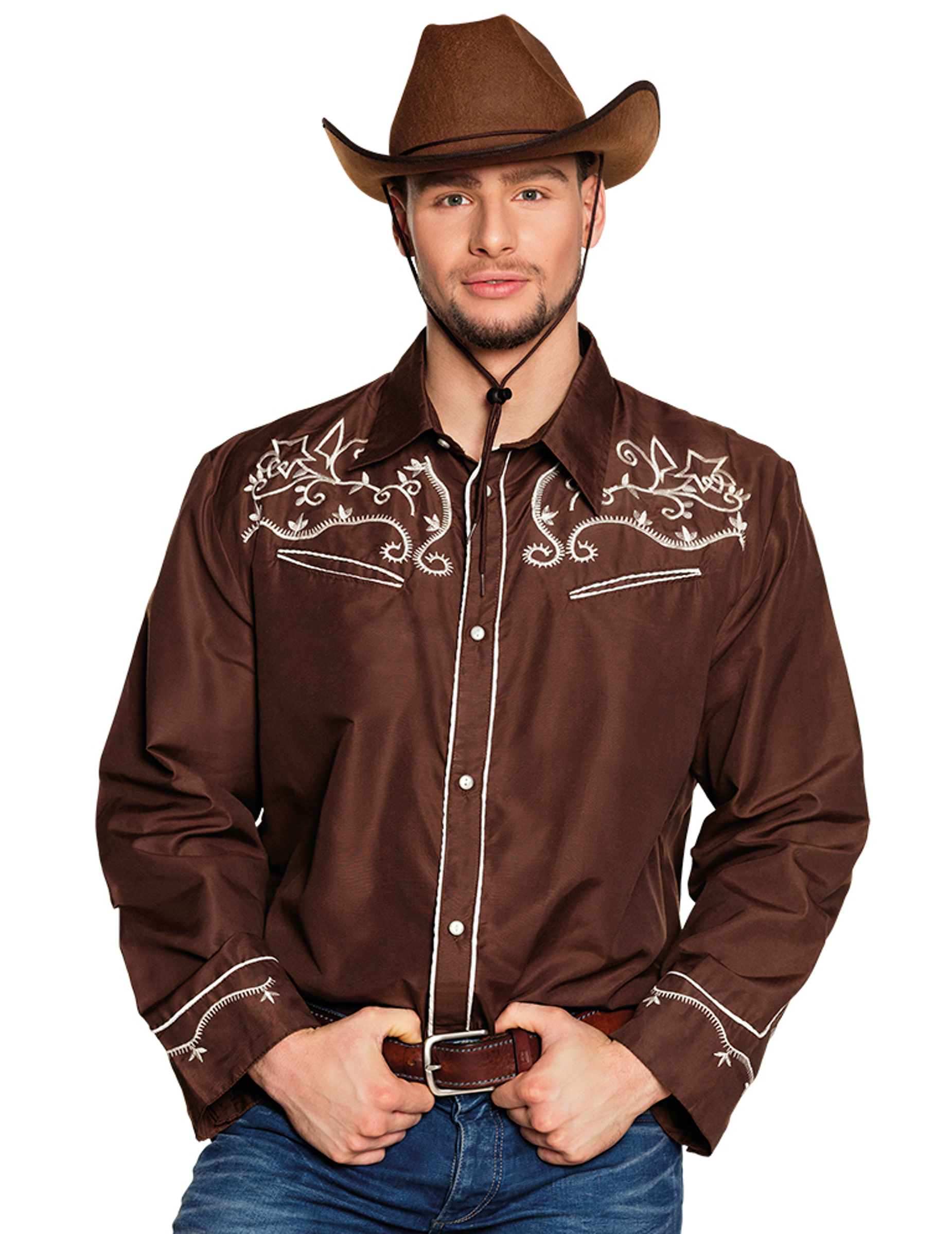 Chemise cowboy western marron adulte