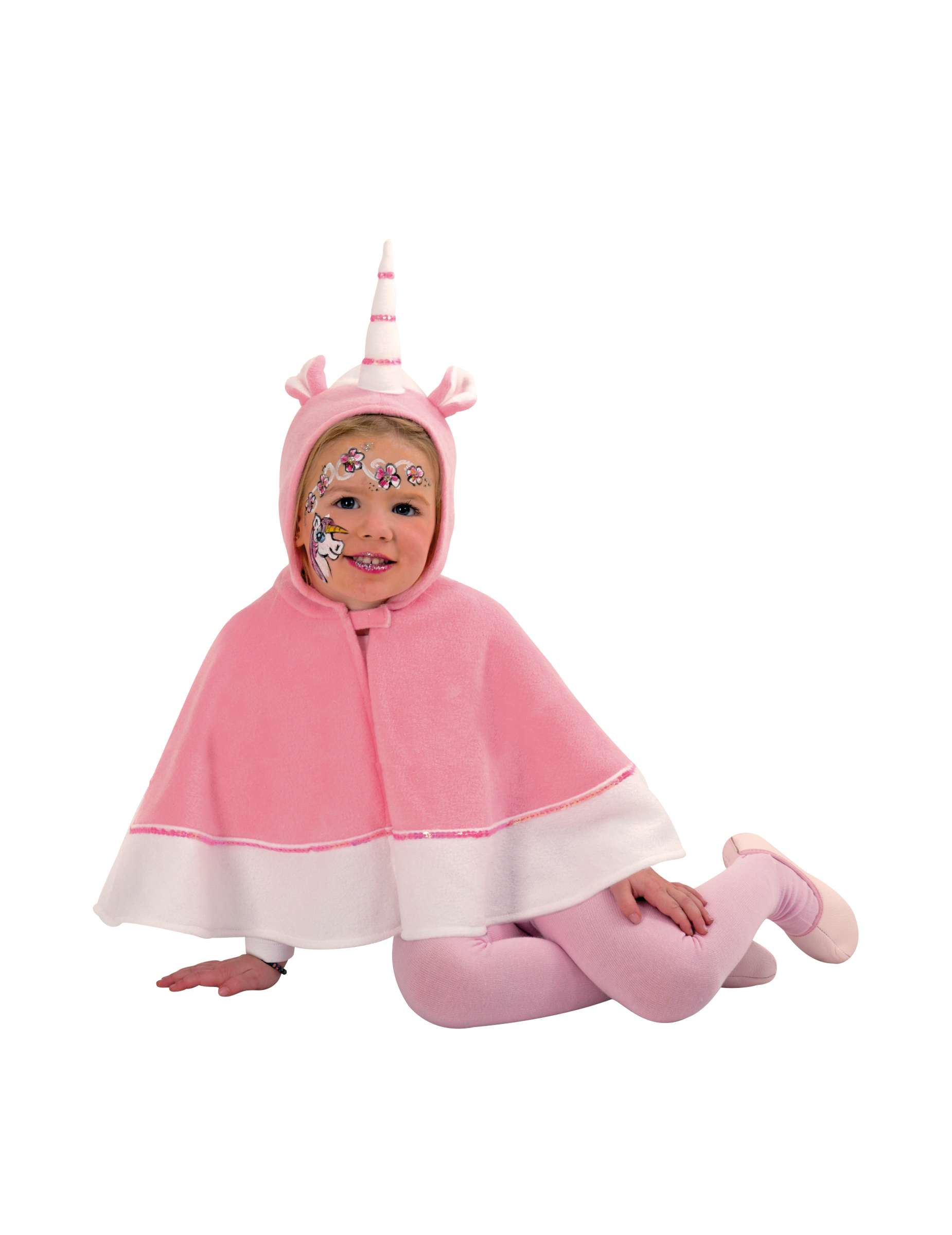 Cape licorne avec capuche rose fille