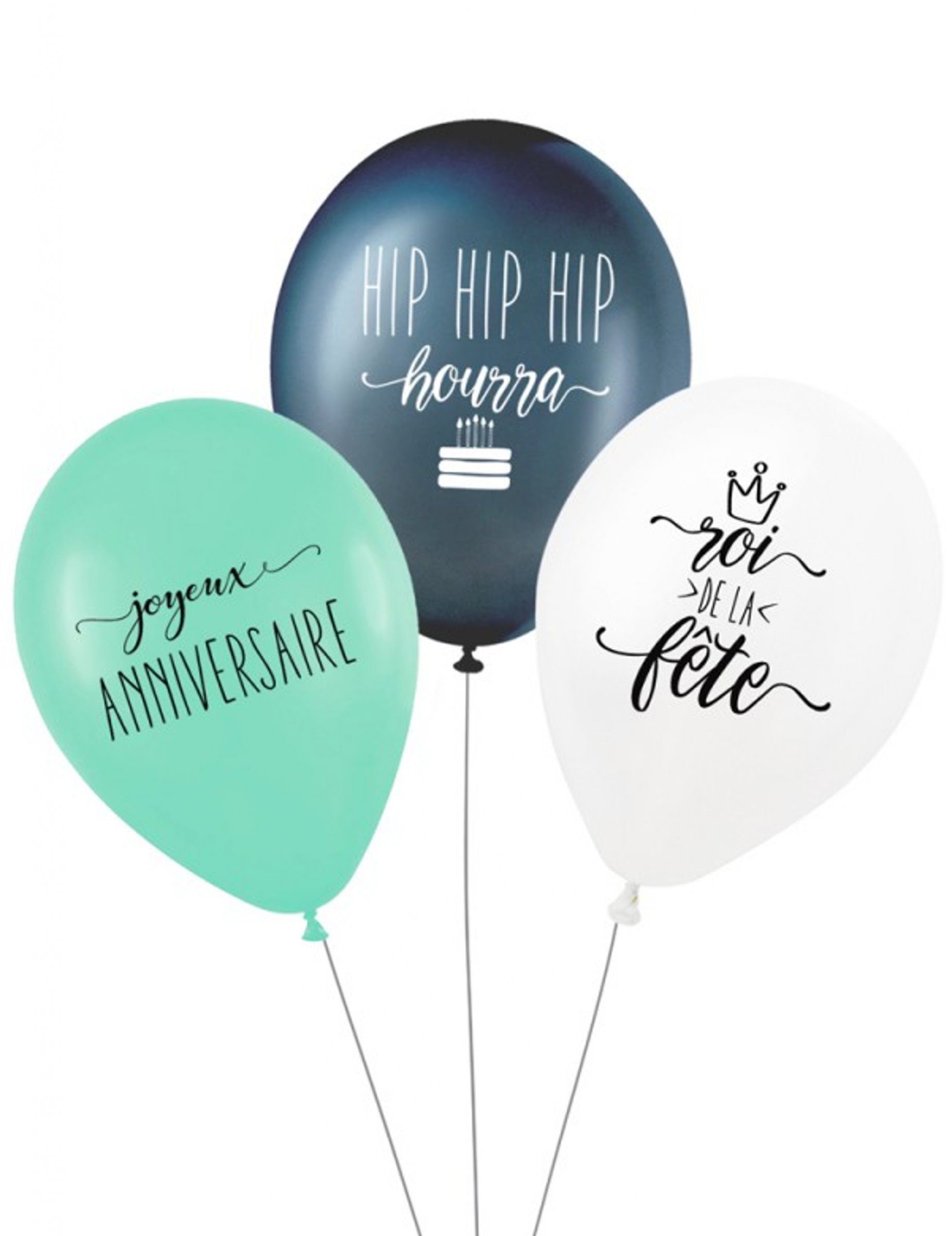 3 Ballons latex biodégradable Roi de la fête 27 cm