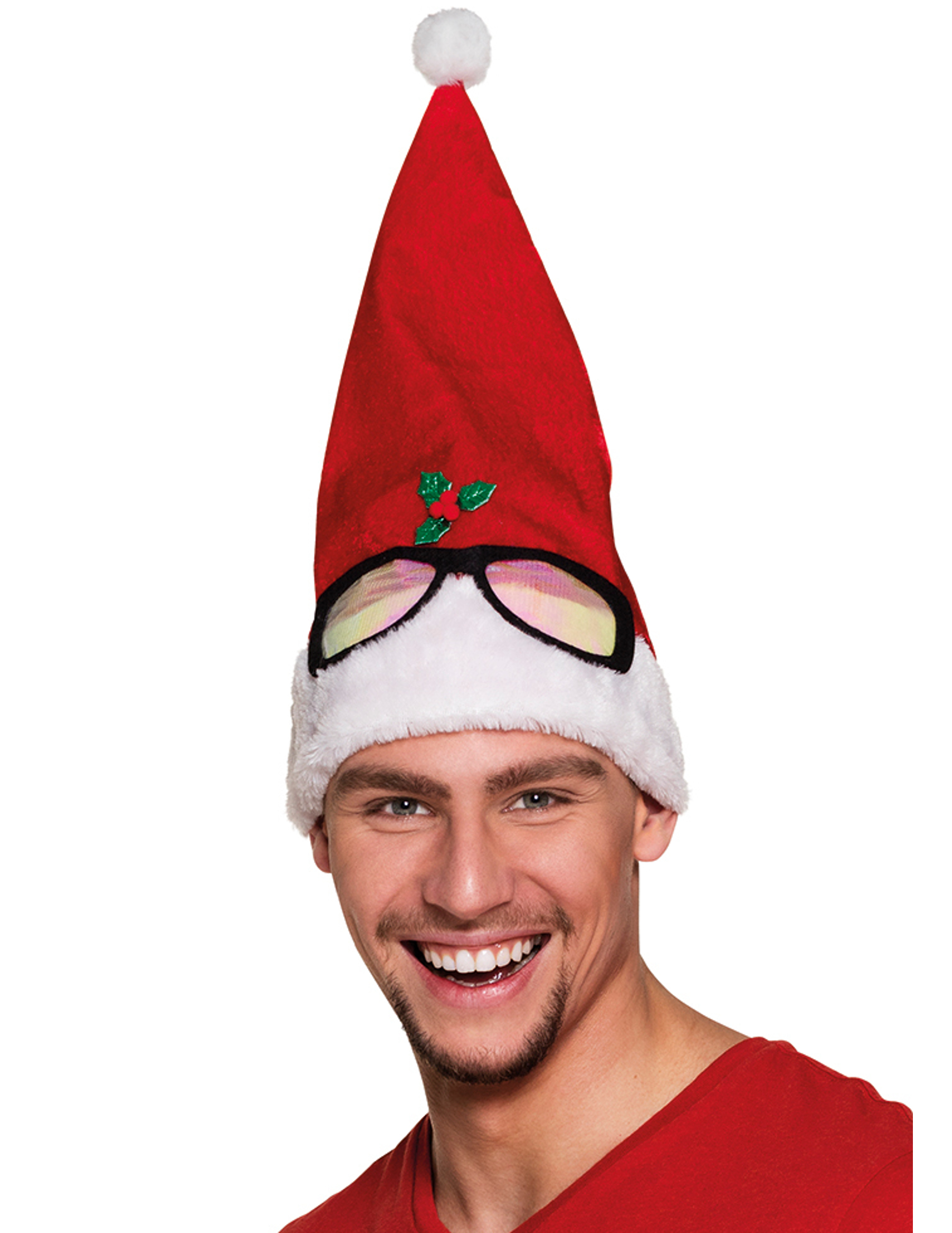 Bonnet rouge à lunettes humoristique adulte Noël