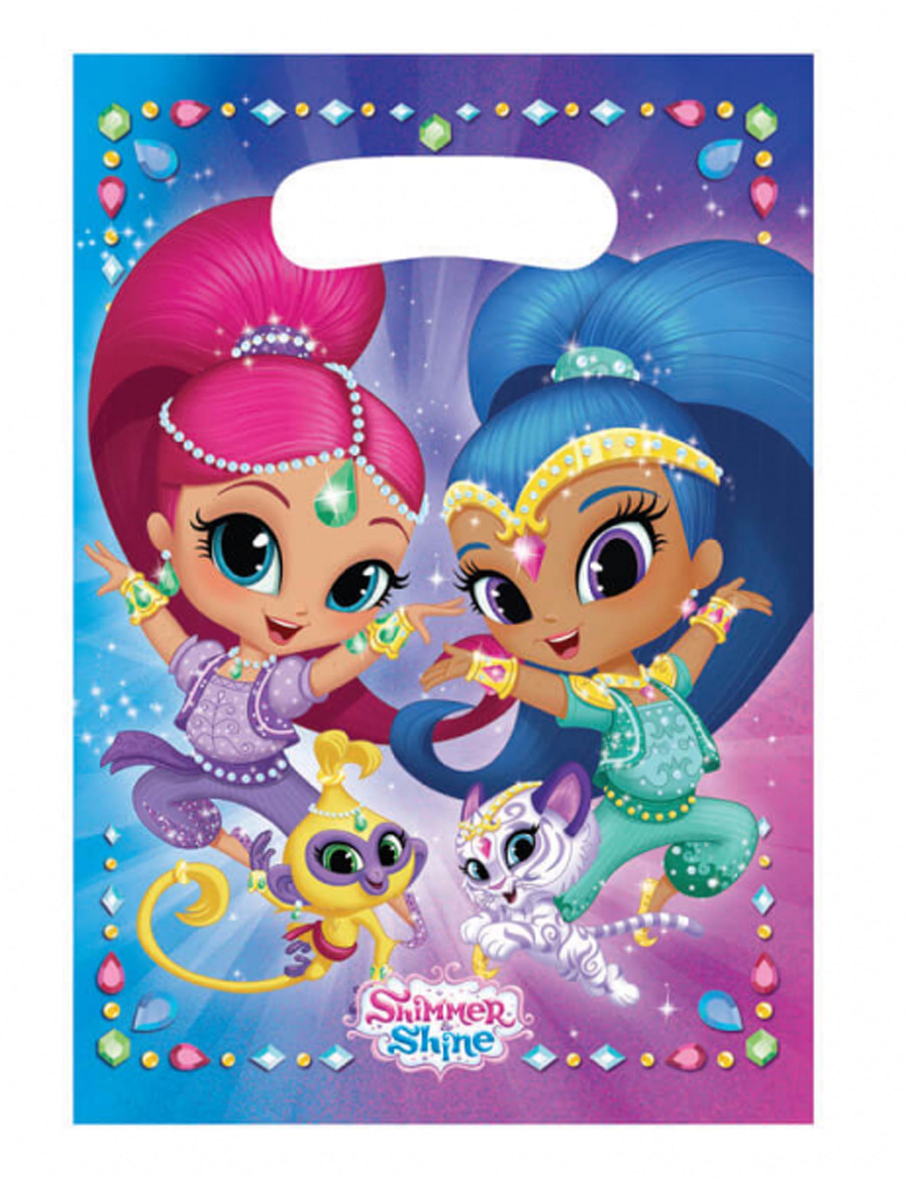 8 Sacs cadeaux plastique Shimmer & Shine  13 x 18 cm