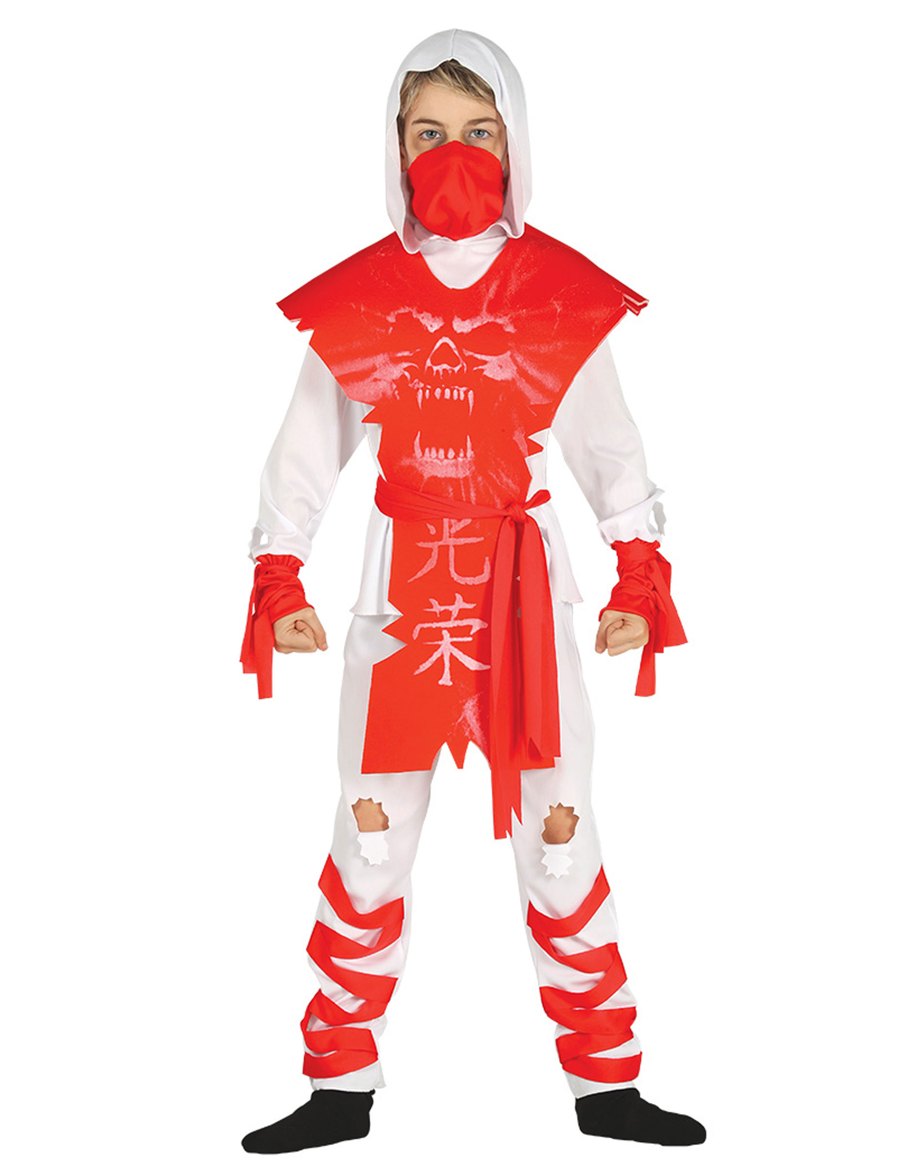 Déguisement ninja fantôme blanc et rouge garçon