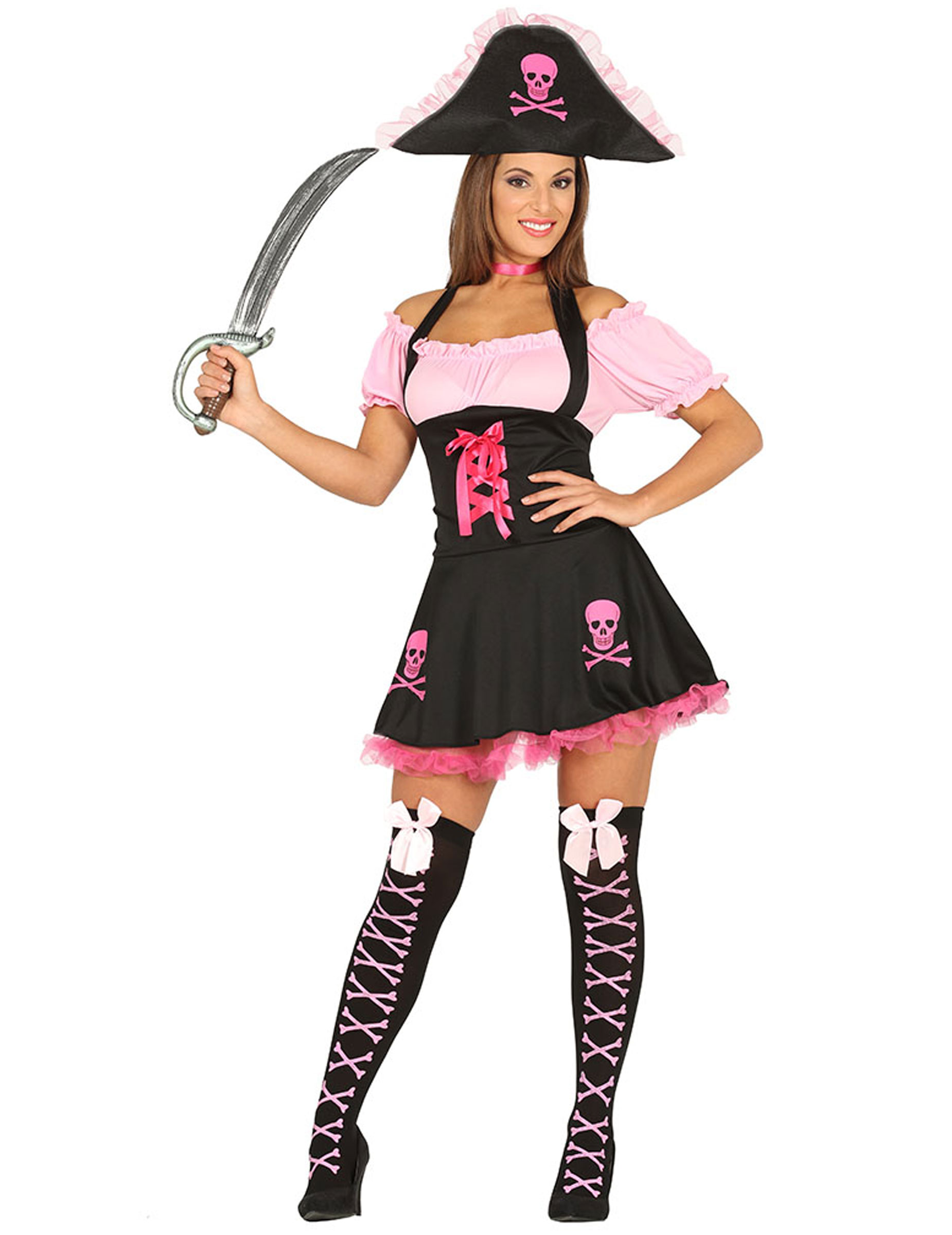 Déguisement pirate rose et noire femme