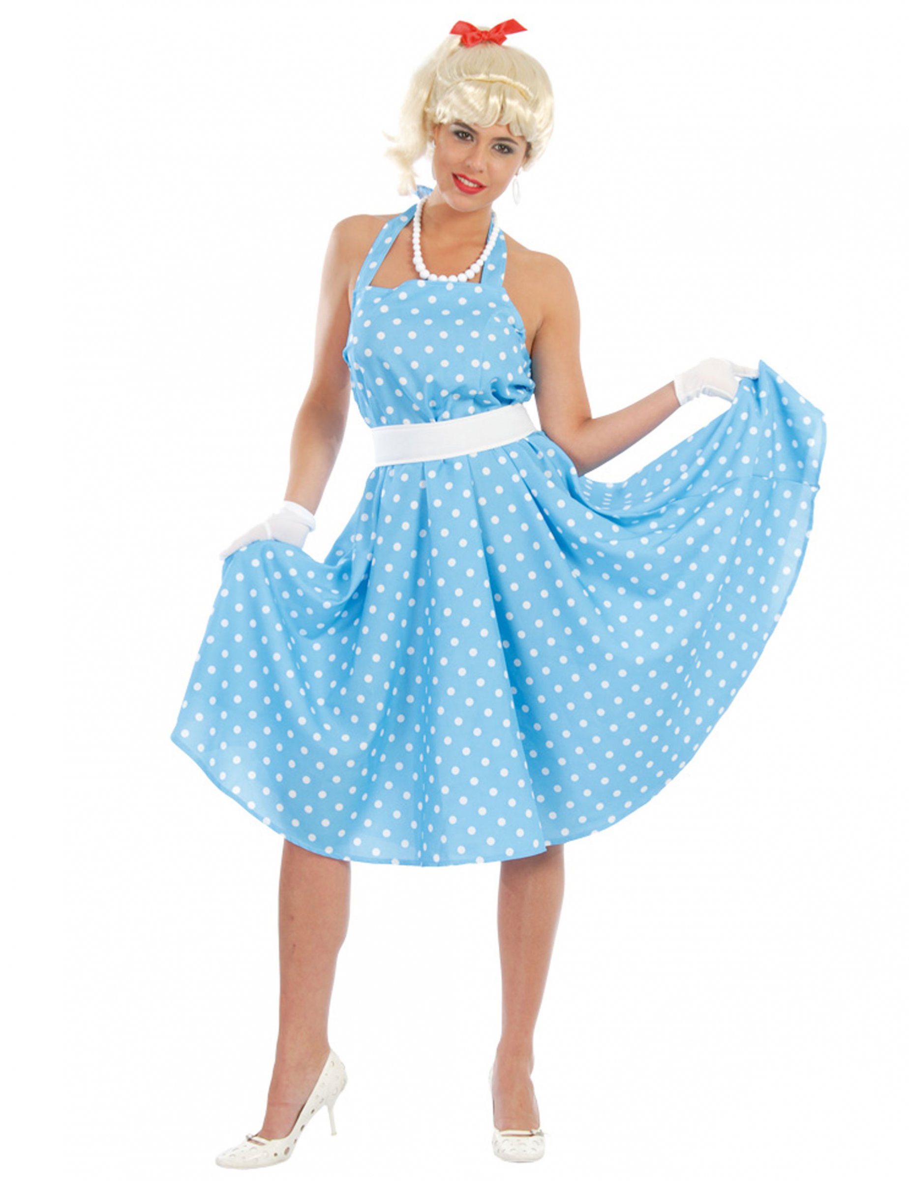 Déguisement robe bleue à pois années 50 femme