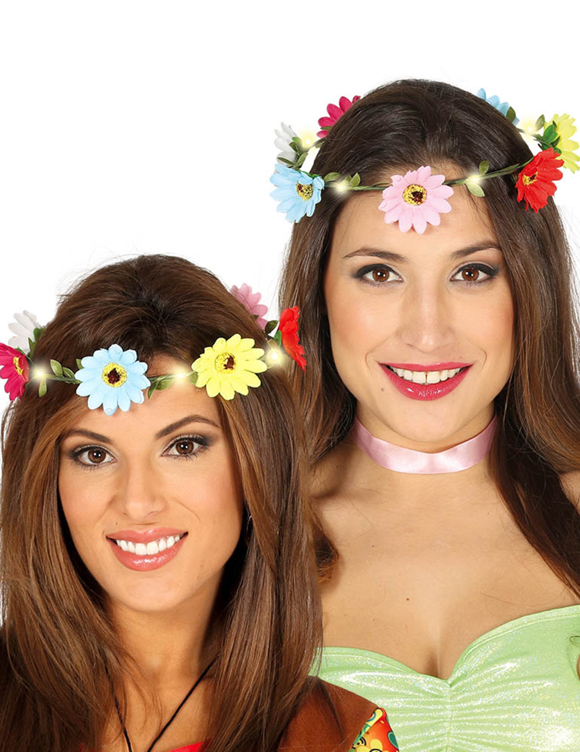 Couronne de fleurs colorées lumineuses adulte