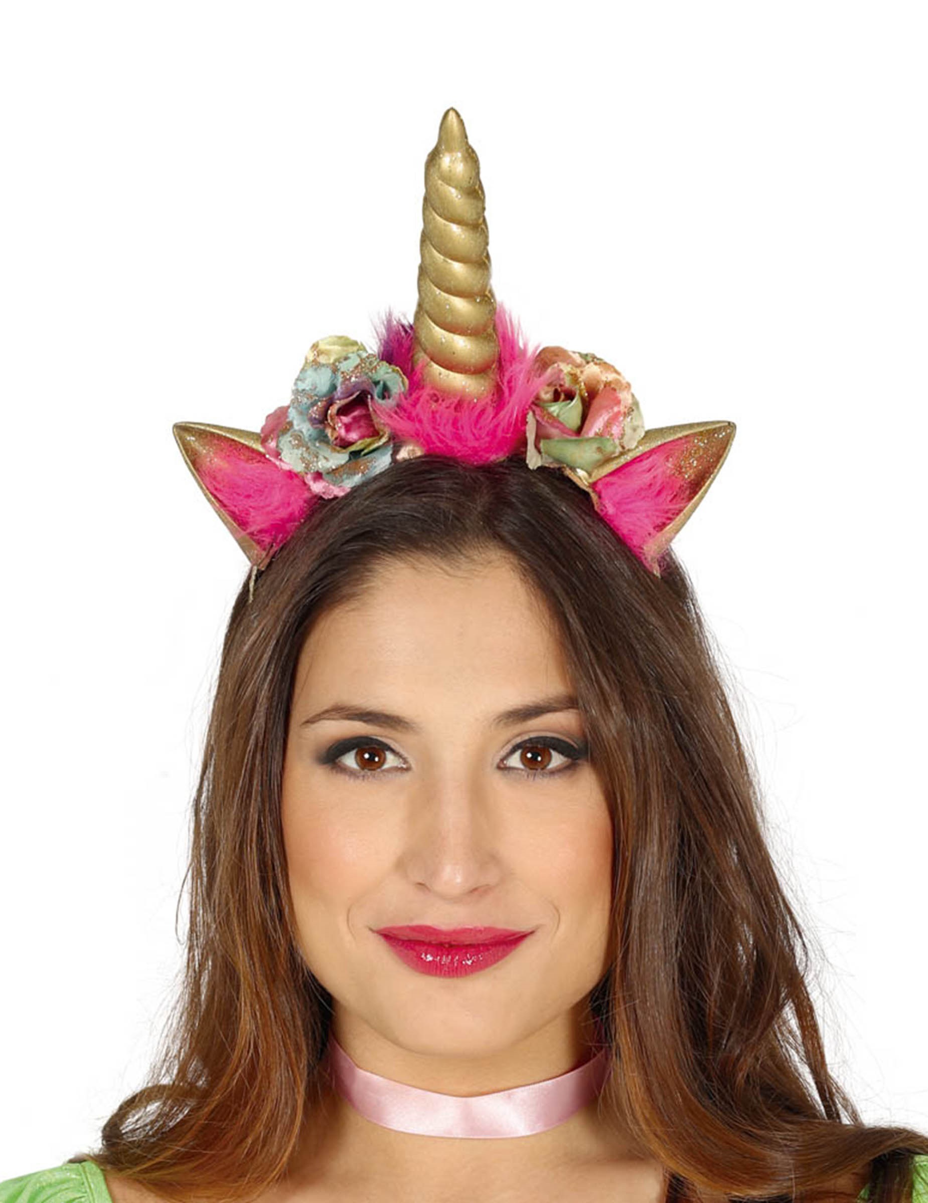 Serre-tête licorne rose/doré adulte