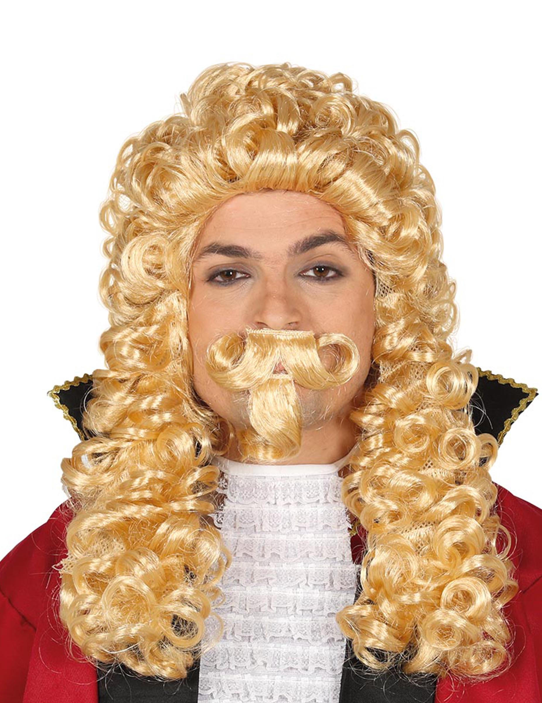 Perruque longue marquis blond avec moustache adulte