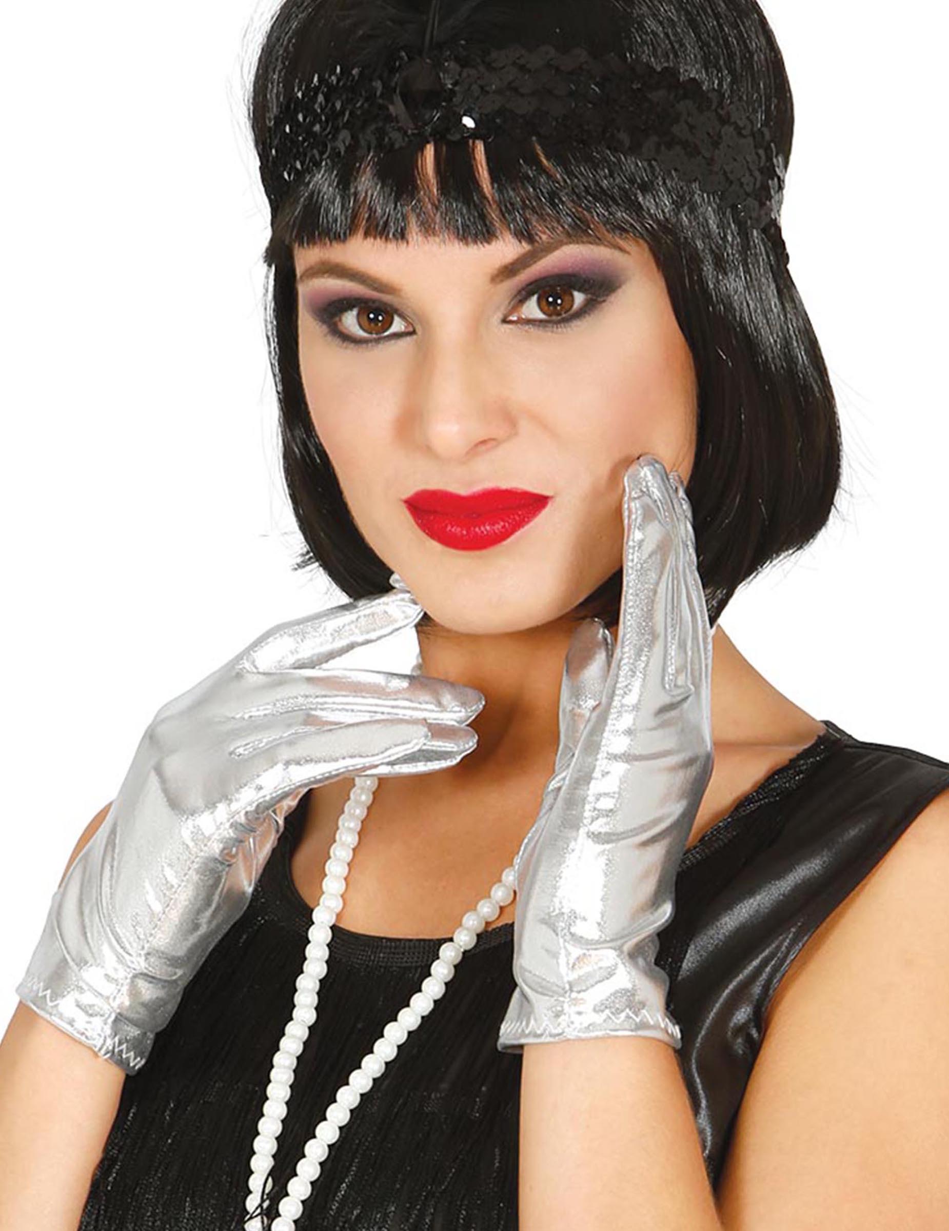 Gants courts métalisés argent femme